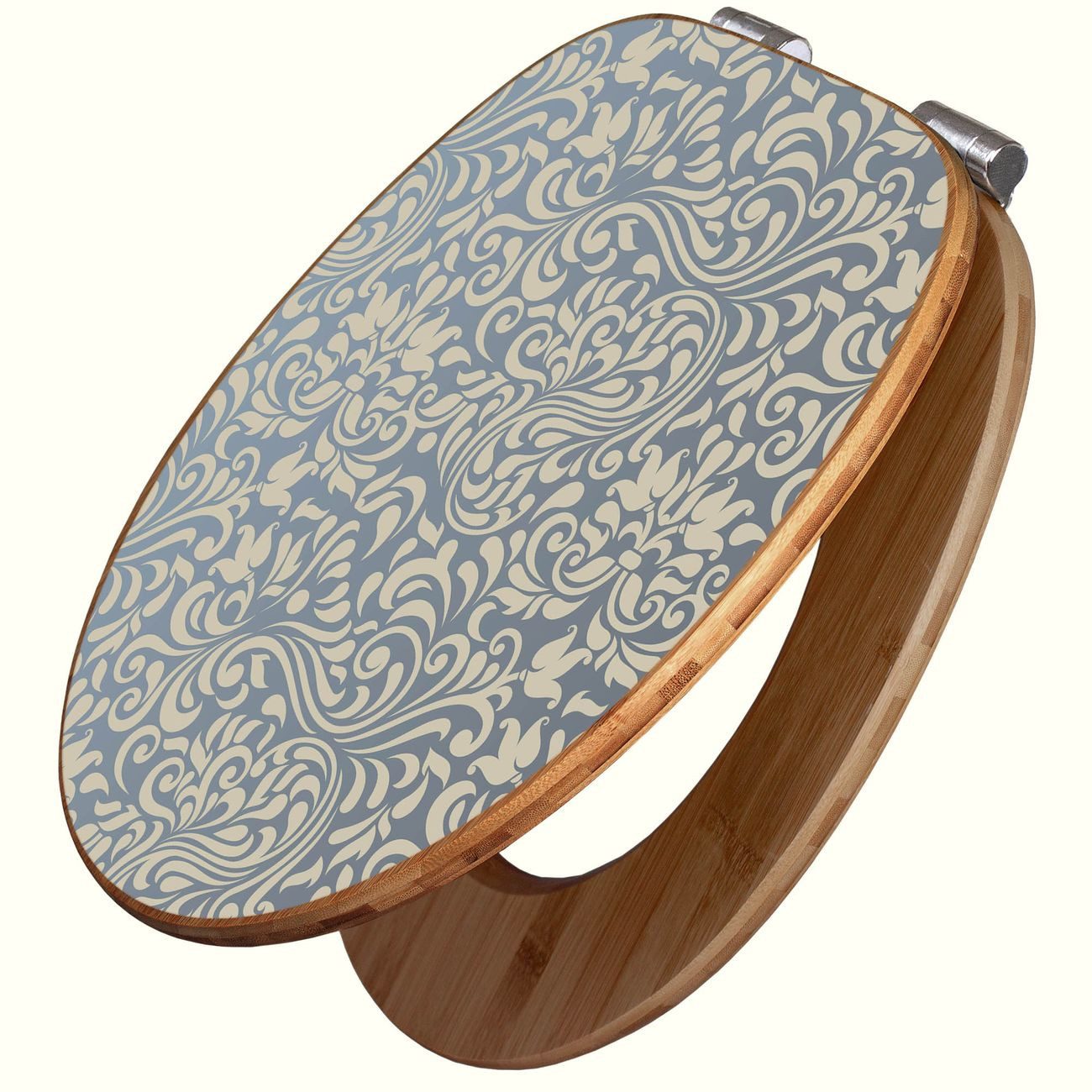 banjado WC-Sitz aus Bambus mit Absenkautomatik Motiv Blaues Ornament (umweltfreundliches Material, integrierte Absenkautomatik), 45,8 x 37,5 x 5 cm