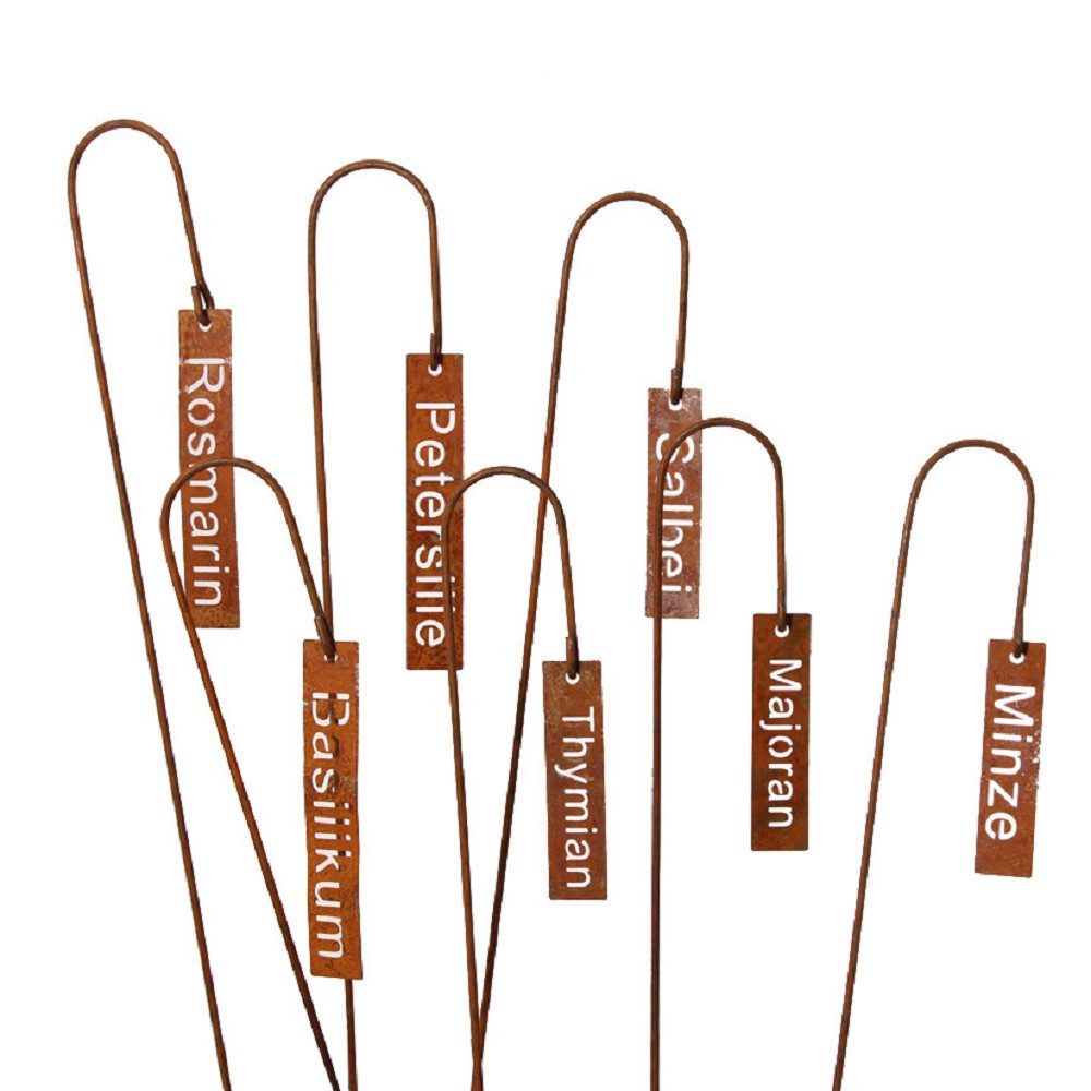 Dragimex Gartenstecker Metall Kräuterstecker HÄNGEND. 7 x Pflanzenschild, Kräuterschild 40cm