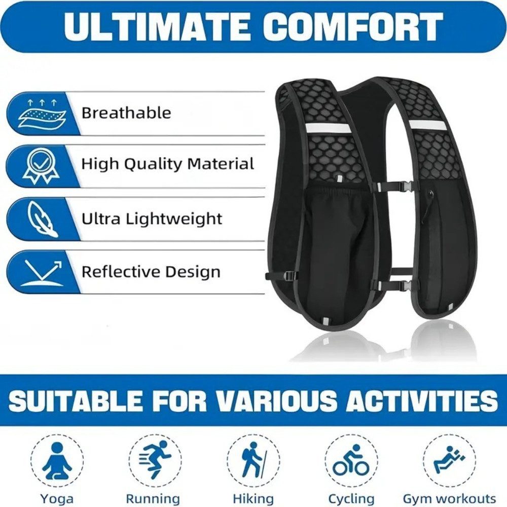 Blusmart Trinkrucksack Trinkrucksack, Laufrucksack, Trailrunning-Rucksack (Verstellbar, leicht, atmungsaktiv, wasserdicht, Unisex, mit Reflektorstreifen), Geeignet zum Laufen, Radfahren und Wandern