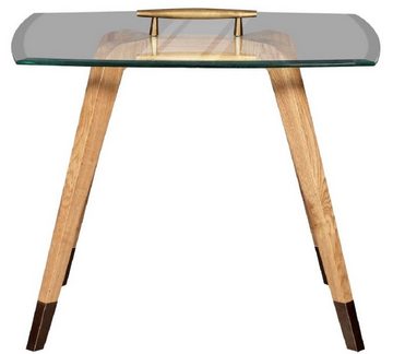 Casa Padrino Beistelltisch Luxus Beistelltisch Naturfarben / Braun / Messingfarben 60 x 40 x H. 53 cm - Moderner Tisch mit Glasplatte und Tragegriff - Möbel - Luxus Kollektion