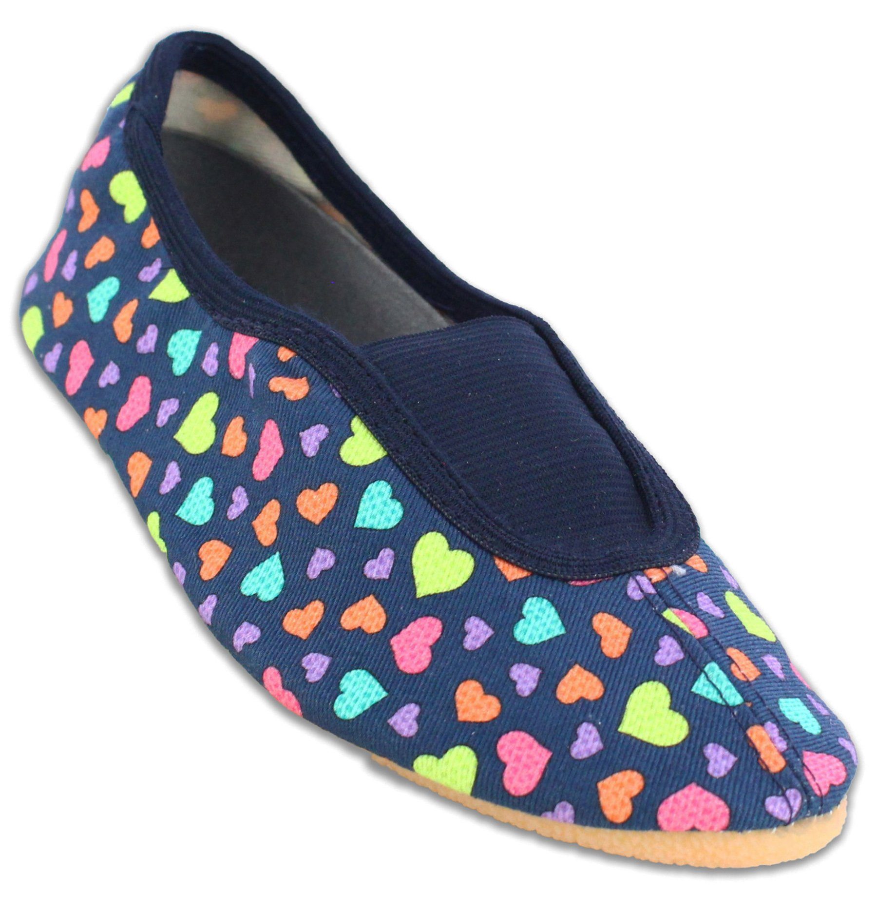 Beck Schläppchen Hearts mit Ristgummi Gymnastikschuh (Barfußschuhe, für schmale Füße und kleinere Kinder besonders geeignet, ab Gr. 18/19 erhältlich) atmungsaktive Baumwolle, rutschfeste Gummi-Sohle