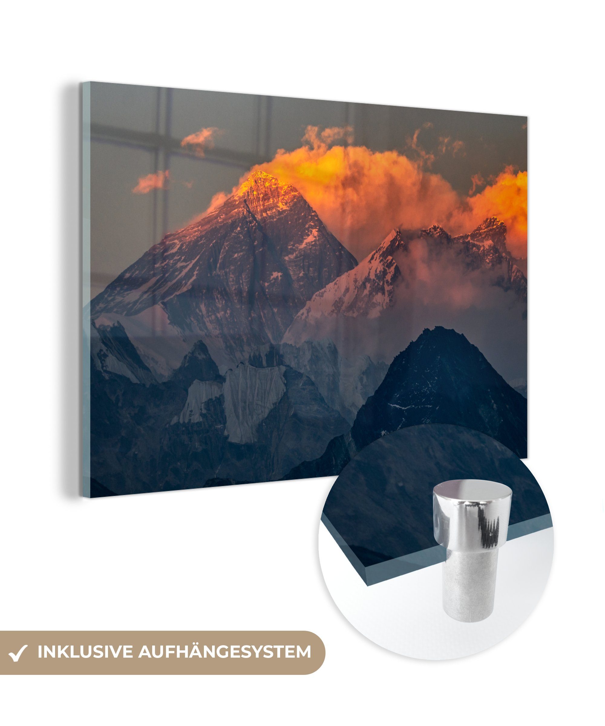 MuchoWow Acrylglasbild Untergehende Sonne am Mount Everest in Nepal., (1 St), Acrylglasbilder Wohnzimmer & Schlafzimmer