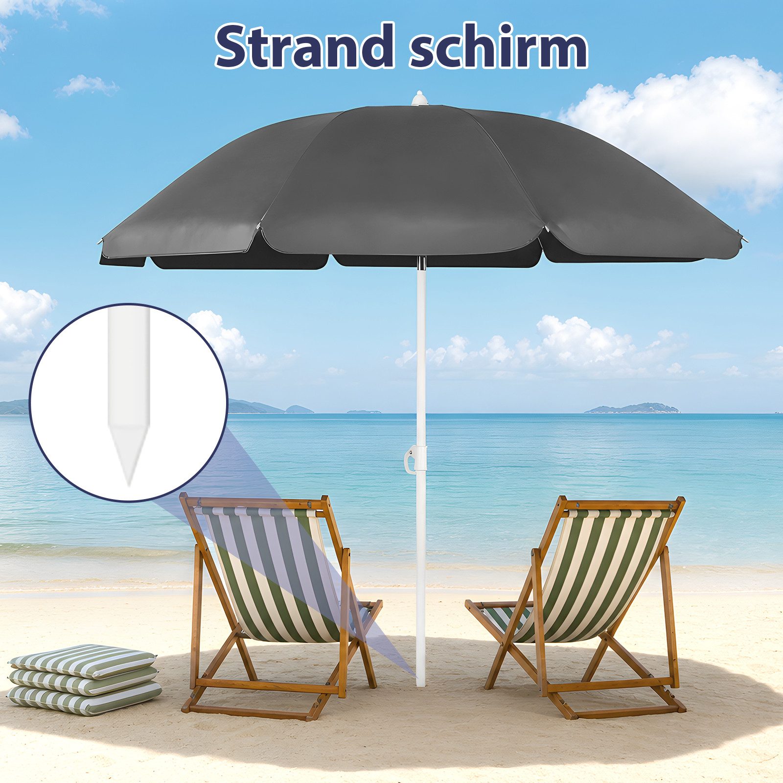 SUNULA Sonnenschirm Ø140/Ø160 cm Balkonschirm Rund Strandschirm mit Schutzhülle, LxB: 140x140 cm, 140 cm mit Knickfunktion, Höhenverstellbar, Leicht zu Transportieren