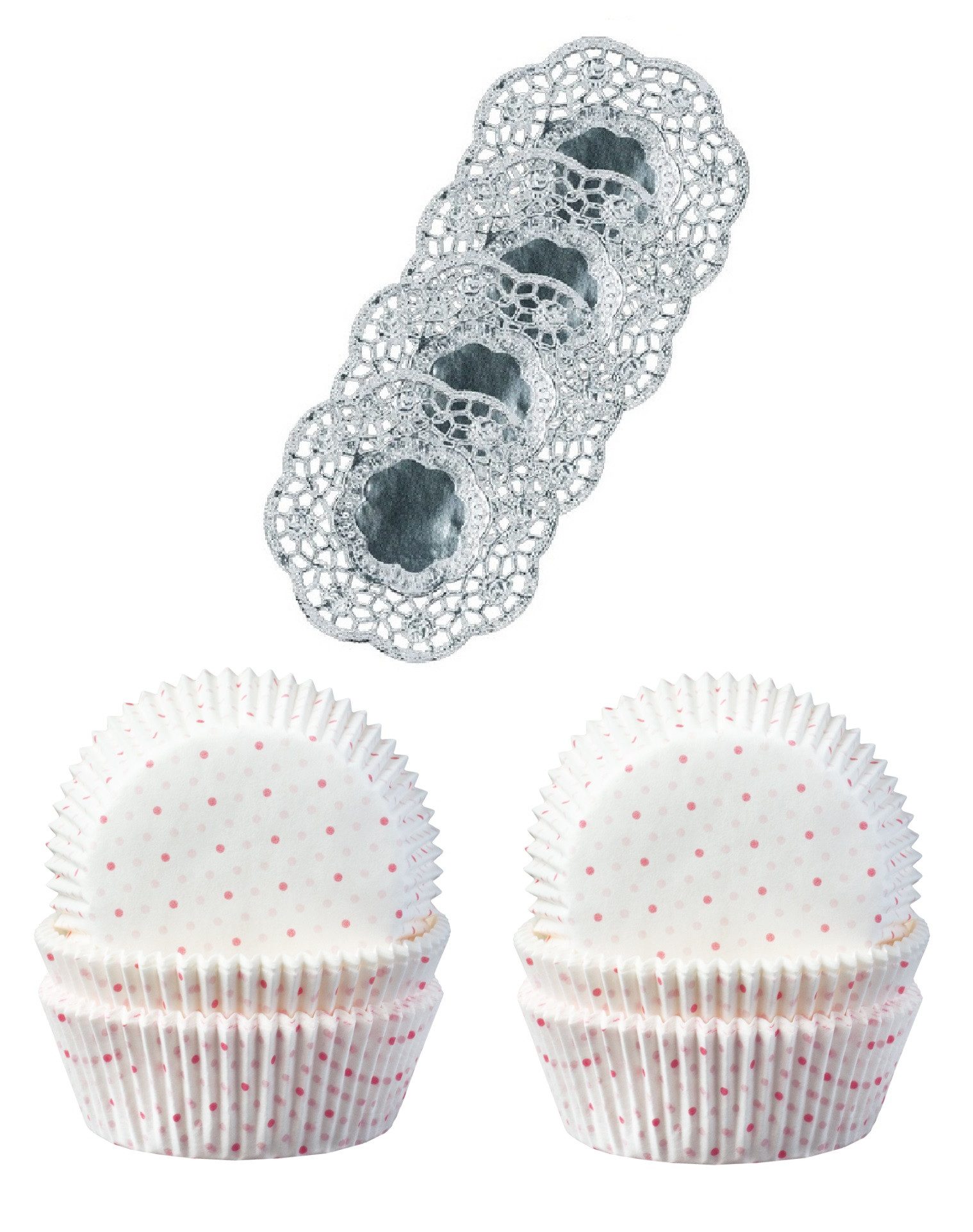 Demmler Muffinform 2er Set Mikropunkte - Inklusive Tassendeckchen in Silber, zum Dekorieren und Backen von Muffins - Made in Germany