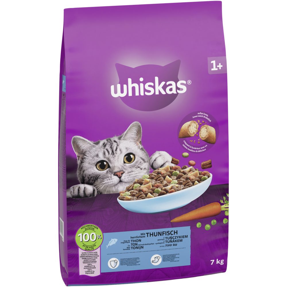 Whiskas WHISKAS® Beutel 1+ mit Thunfisch 7kg, Trockenfutter für: Katze