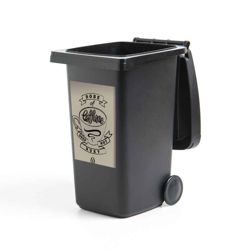 MuchoWow Wandsticker Kaffee - Sprichwörter - Vintage - Eine Dosis Koffein tut nicht weh - (1 St), Mülleimer-aufkleber, Mülltonne, Sticker, Container, Abfalbehälter