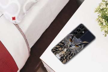 MuchoWow Handyhülle Uhu Porträt, Phone Case, Handyhülle Samsung Galaxy S21 Ultra, Silikon, Schutzhülle