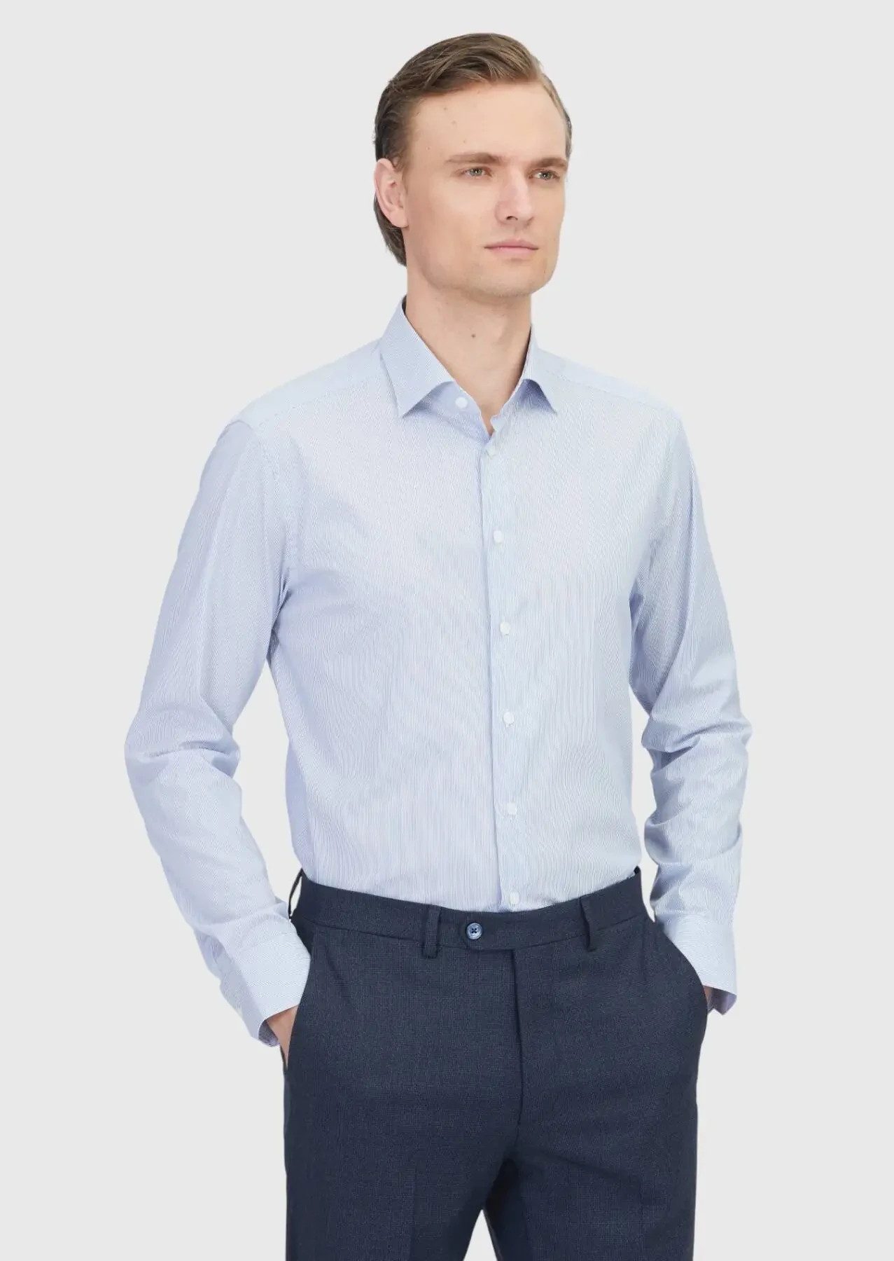RAMSEY Hemdbluse Marineblau gestreiftes Hemd in regulärer Passform aus klassischem Baum