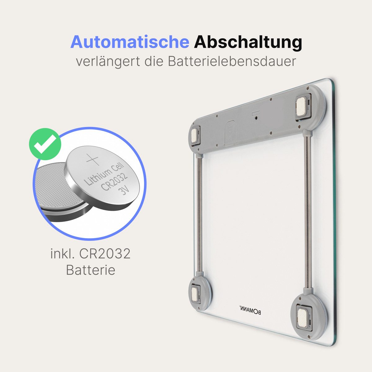 BOMANN Personenwaage PW 1417 CB, mit Glas-Oberfläche, Messbereich von 2,5–150 kg – Bild 3 von 5