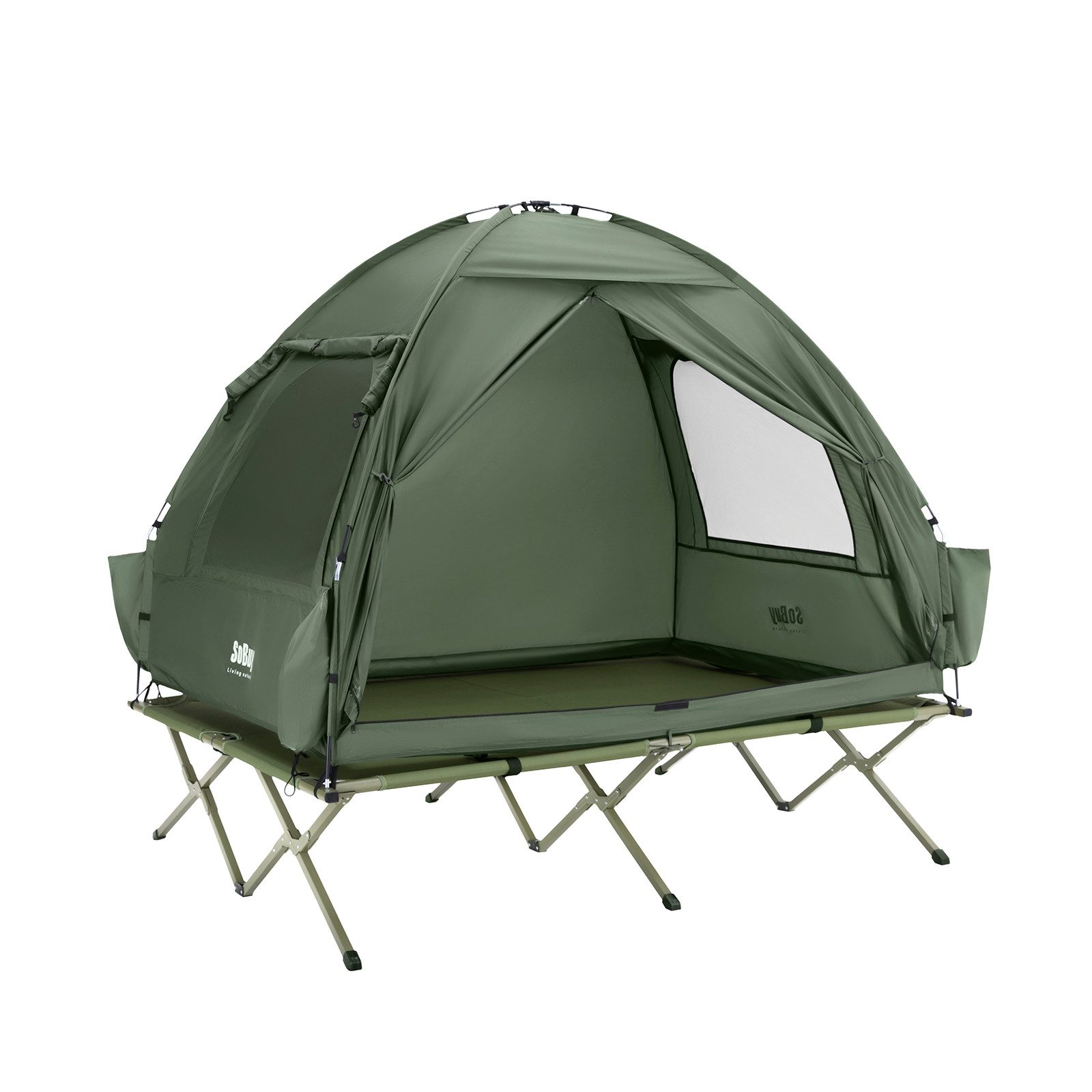 SoBuy Feldbett OGS32-II, Vorzelt Wasserdichtes Campingbett Campingliege Familienzelt Feldbett mit Zelt für 1-2 Personen, Campingmatratze für 1-2 Personen