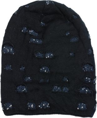 styleBREAKER Strickmütze (1-St) Feinstrick Beanie mit Pailletten im Destroyed Look