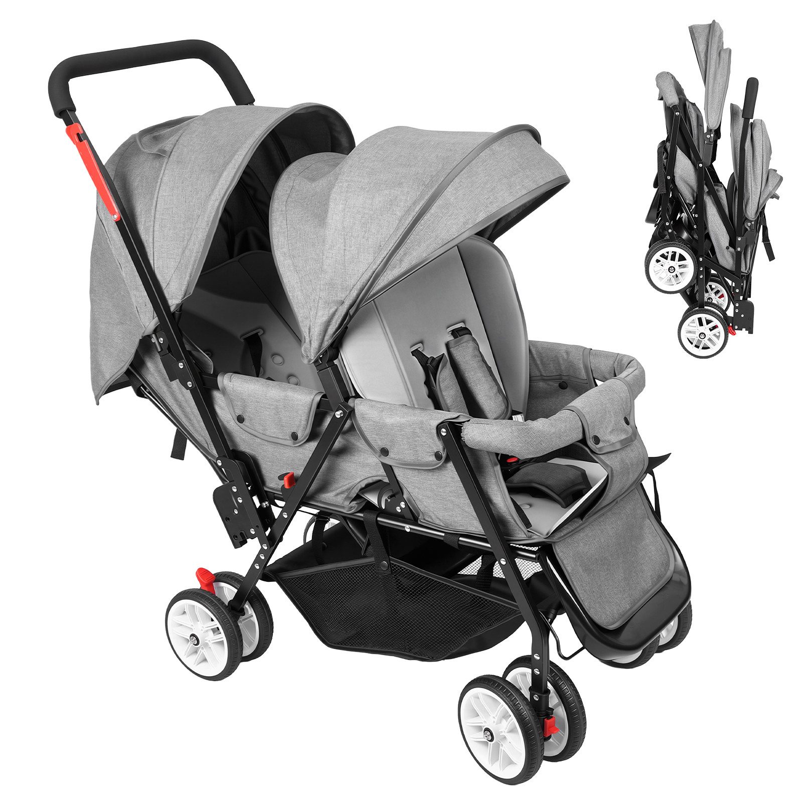 Rutaqian Zwillings-Kombikinderwagen Klappbarer Zwillingskinderwagen, Tandem-Kinderwagen, Double Baby Stroller with Adjustable Backrests for Family Outings