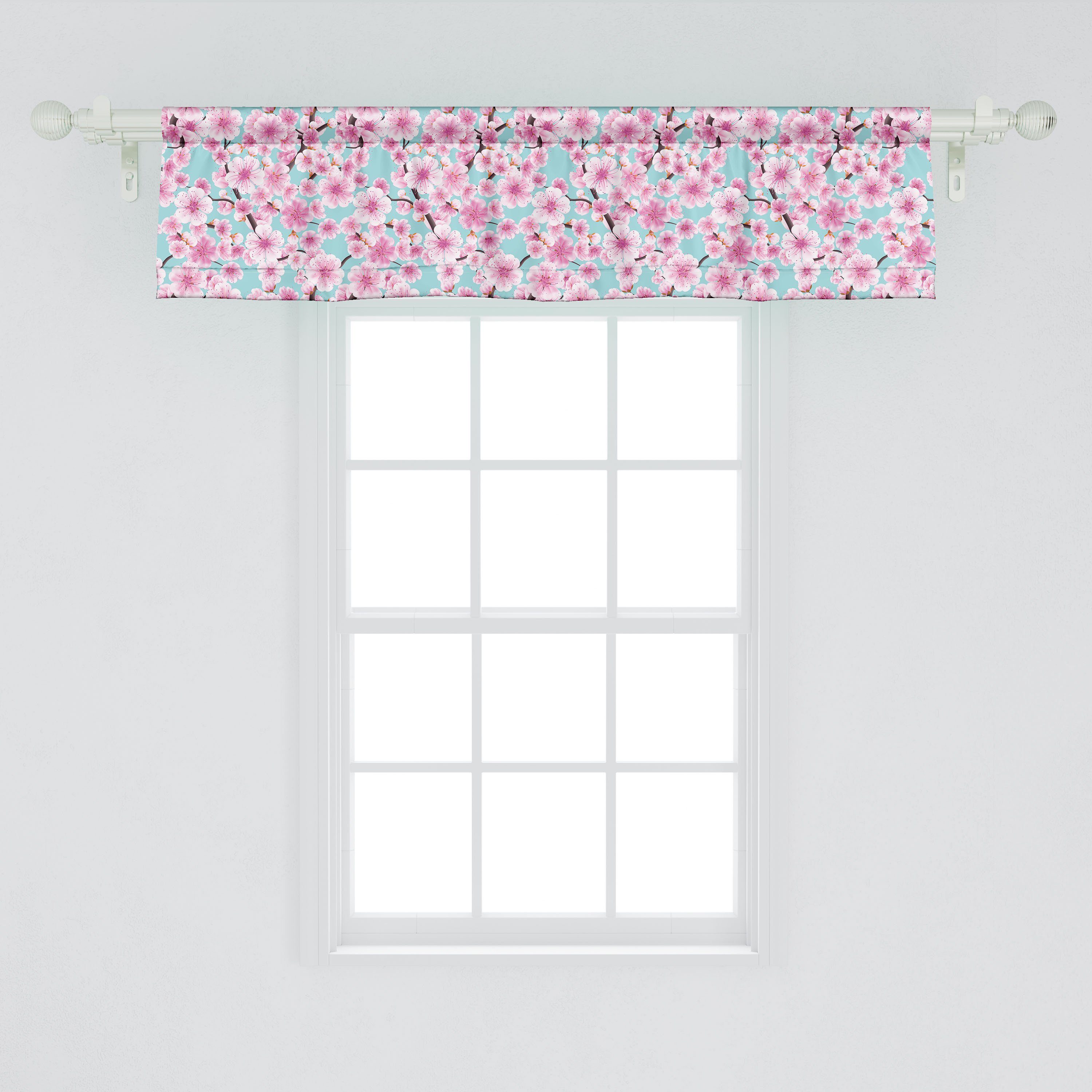 Kirschblüte Kwanzan für Volant mit Microfaser, Abakuhaus, Baum Dekor Stangentasche, Küche Scheibengardine Vorhang Schlafzimmer