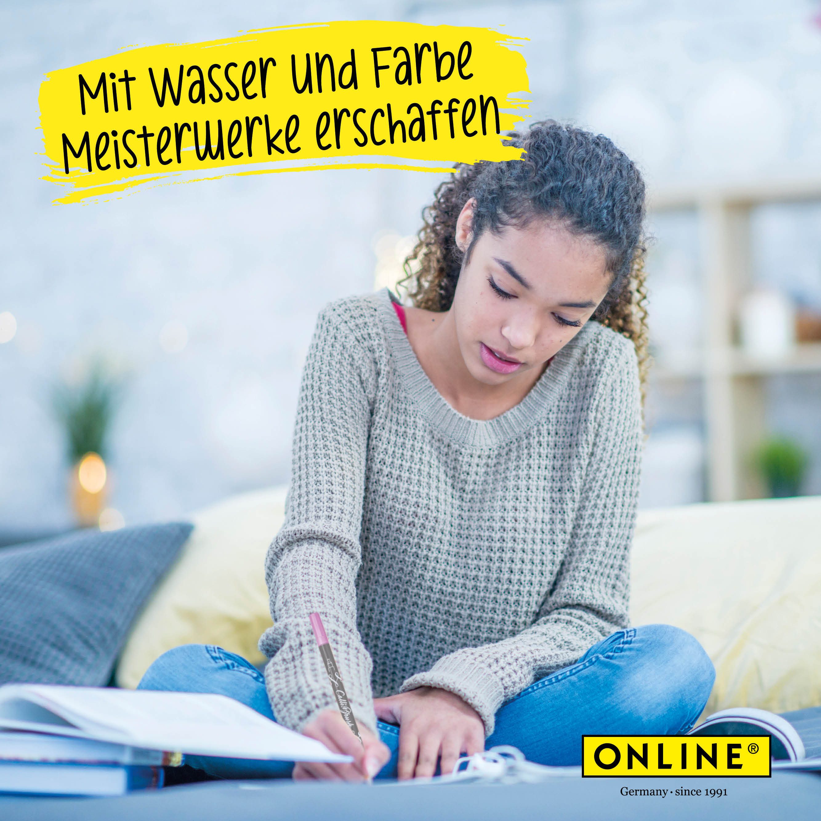 Online Pen Kreativset Aquarellset, (Aquarell-Malset für Handlettering, Kalligrafie oder Zeichnen, Aquarell-Block, 10x Calli.Brush Pens, Waterbrush-Pen, Aquarell-Magazin), in Geschenbox