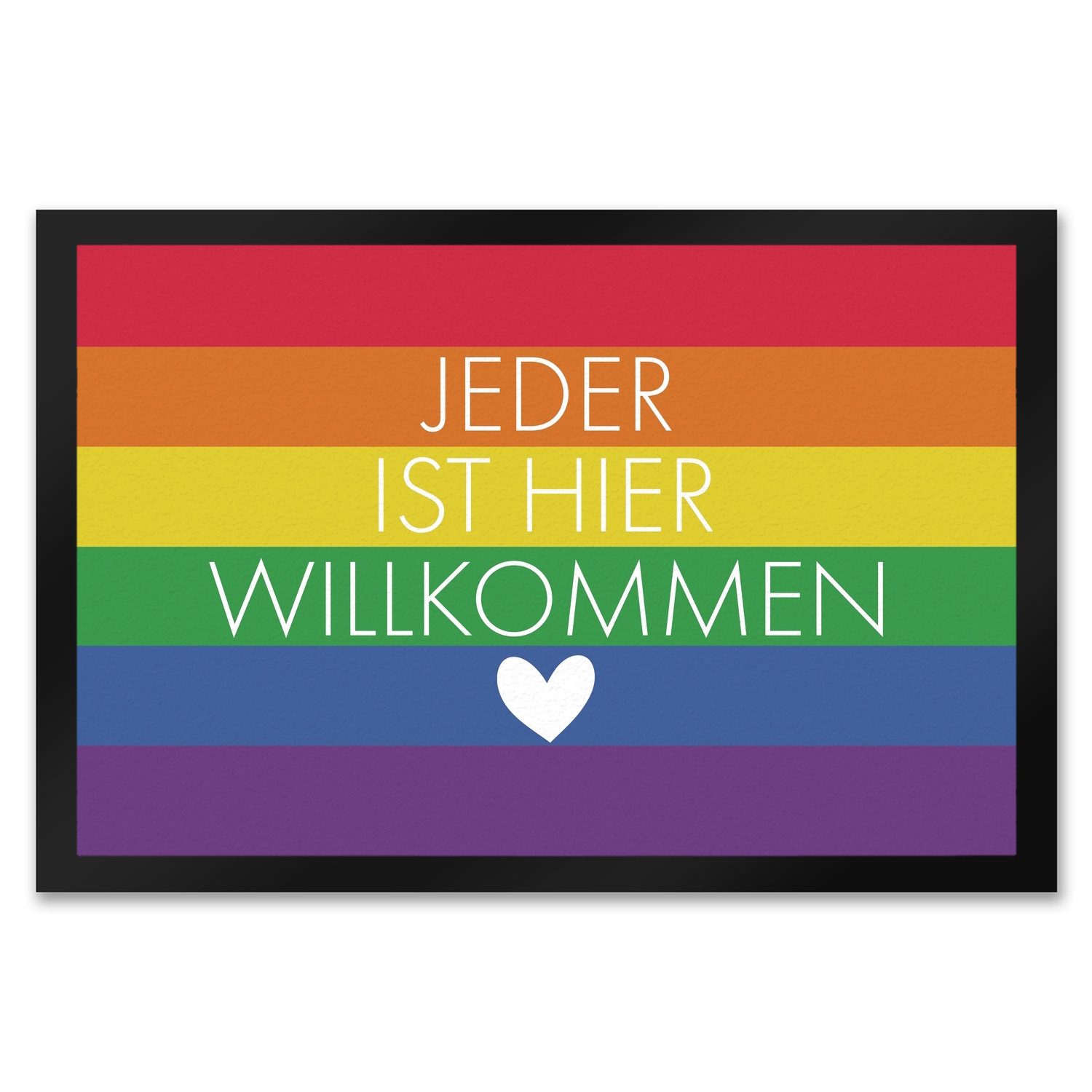 speecheese Fußmatte Jeder ist hier willkommen Fußmatte XXL in 50x75 cm mit Regenbogenfahne