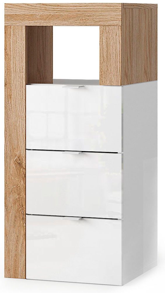 welltime Unterschrank Hamburg Höhe 78 cm, Breite 35 cm, Badkommode mit 3 Schübkästen, Badezimmerschrank, dekorativer Rahmen, offenes Fach, Metallgriffe