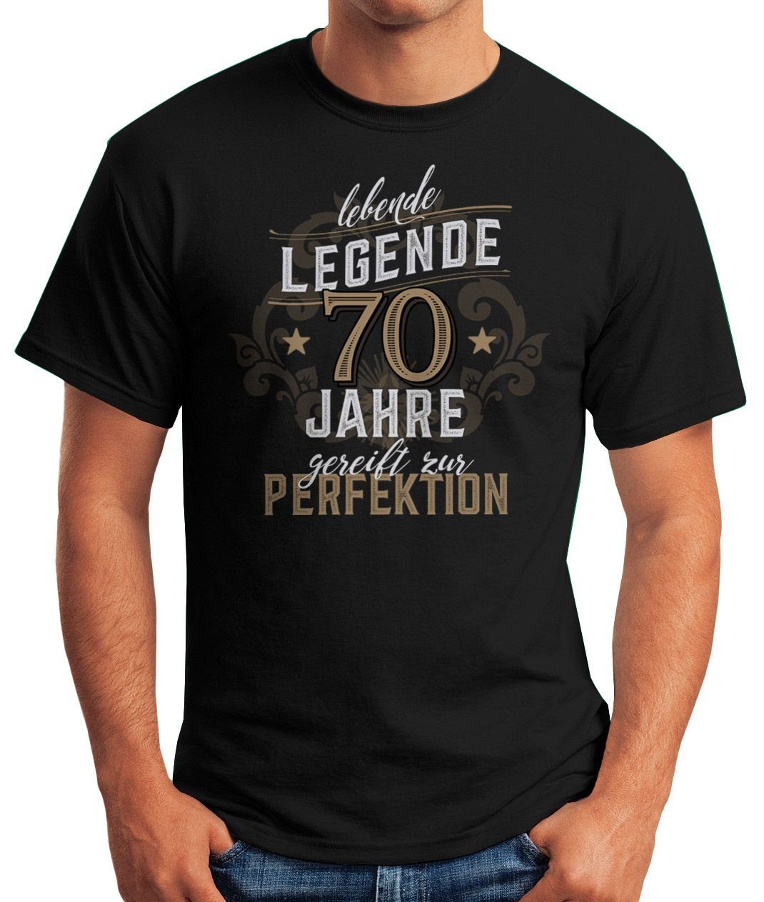 Geburtstag T-Shirt schwarz Geschenk Herren 30-80 mit Legende 70 Jahre Print Moonworks® Print-Shirt Lebende MoonWorks