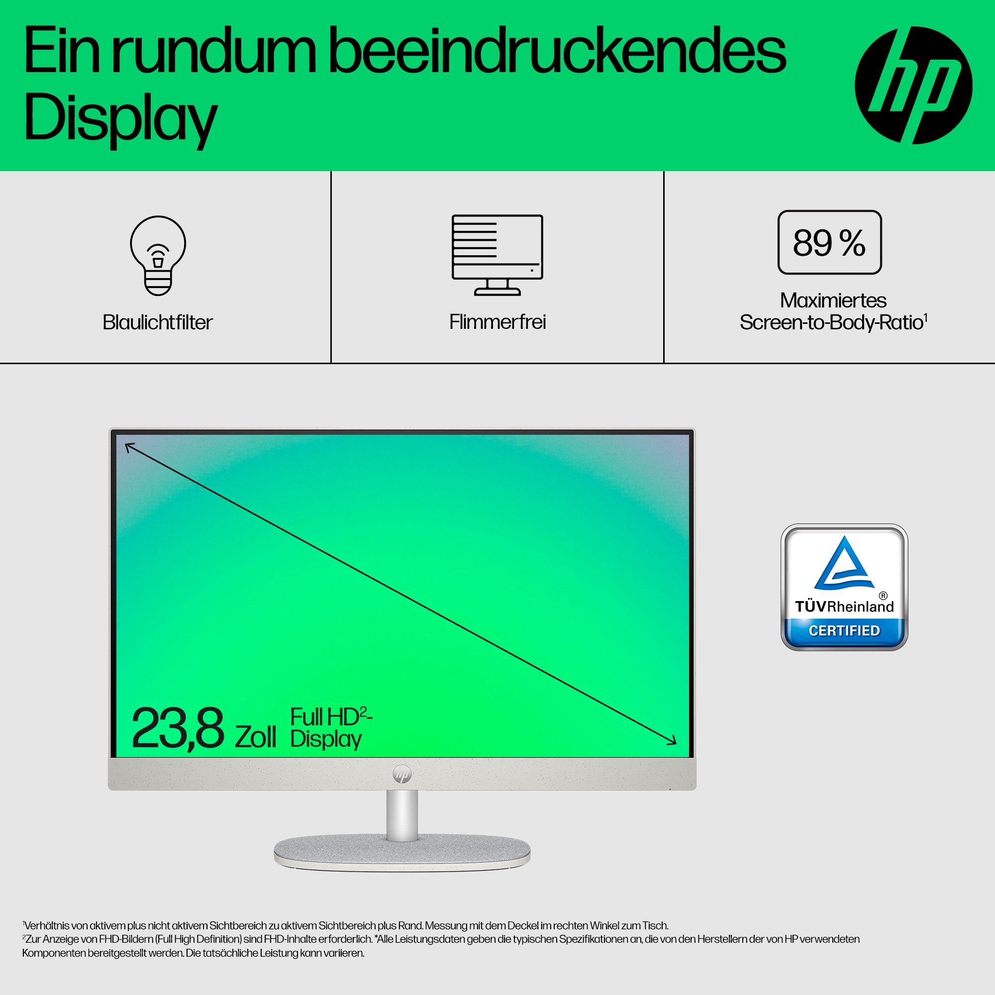 HP 24-cr0211ng All-in-One PC (23,8 Zoll, Intel N 100, UHD Graphics, 8 GB RAM, 512 GB SSD, Luftkühlung)