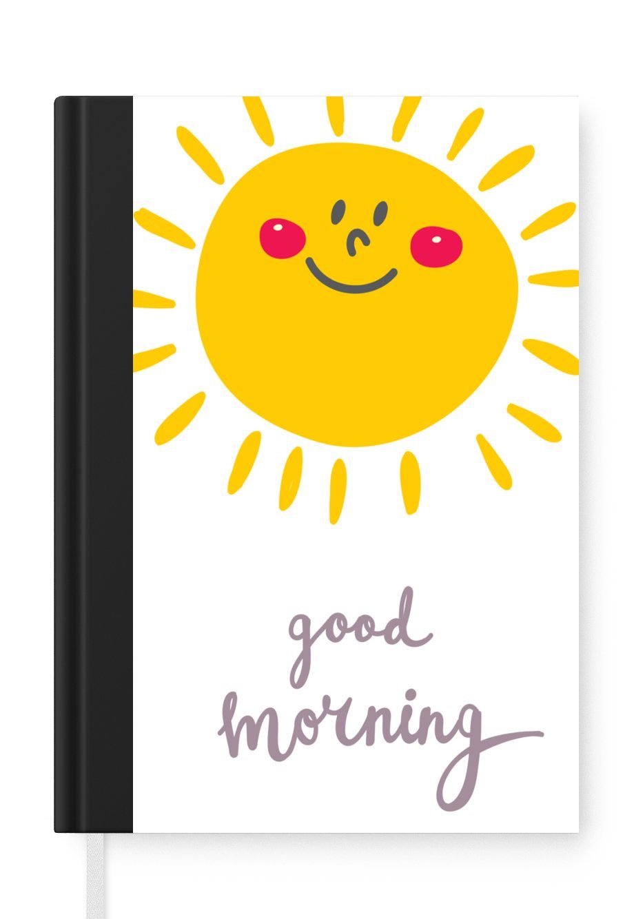 MuchoWow Notizbuch Illustration mit dem Zitat "Guten Morgen" und einer lächelnden Sonne, Journal, Merkzettel, Tagebuch, Notizheft, A5, 98 Seiten, Haushaltsbuch
