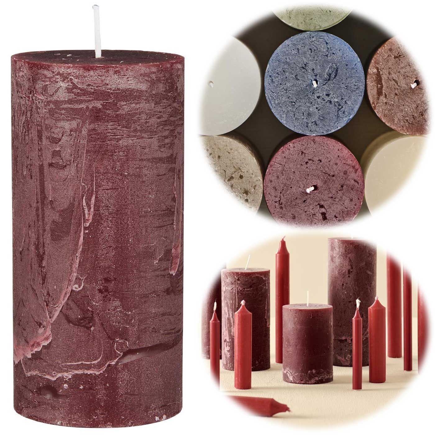 LS-LebenStil Stumpenkerze Exklusive Stumpenkerze 14x6,8cm Ribe Rustik Rot Bordeaux - Made in EU (iB Laursen - Unparfümiert - lange 40 Stunden Brenndauer - Ohne Duft -, 1-tlg., Blockkerzen Kerzen für Haushalt Feiern Gastronomie)