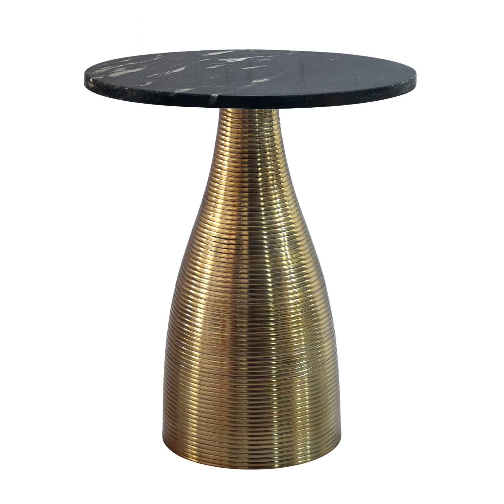 Wohnling Beistelltisch WL7.514 Wohnzimmertisch Marmorplatte Schwarz Anstelltisch Couchtisch (Skulpturale Metallbasis mit feiner Struktur), Eleganter Naturstein für Dein Zuhause