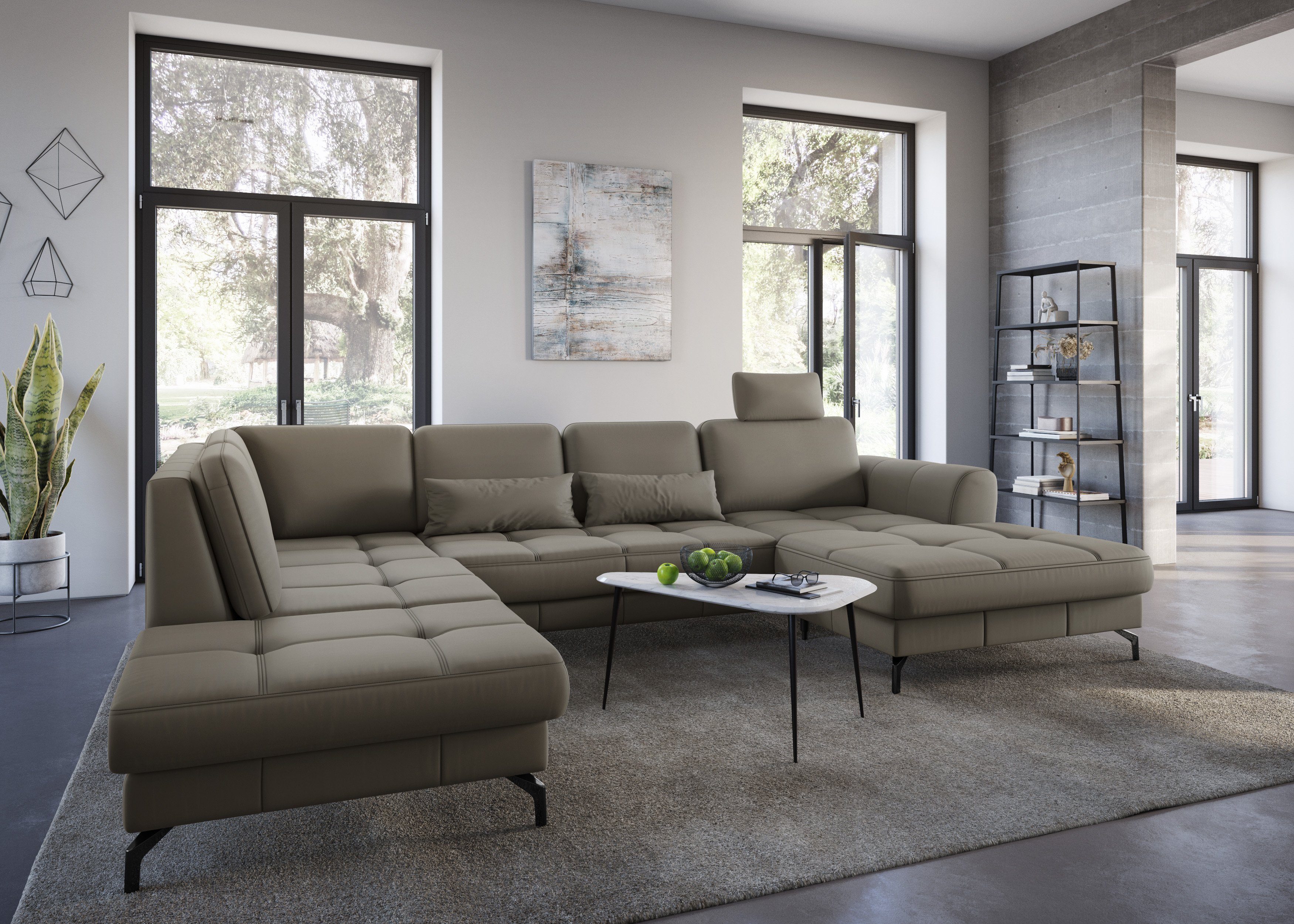 sit&more Wohnlandschaft Bendigo U-Form, inklusive Sitztiefenverstellung, Bodenfreiheit 12 cm, in 2 Fußfarben