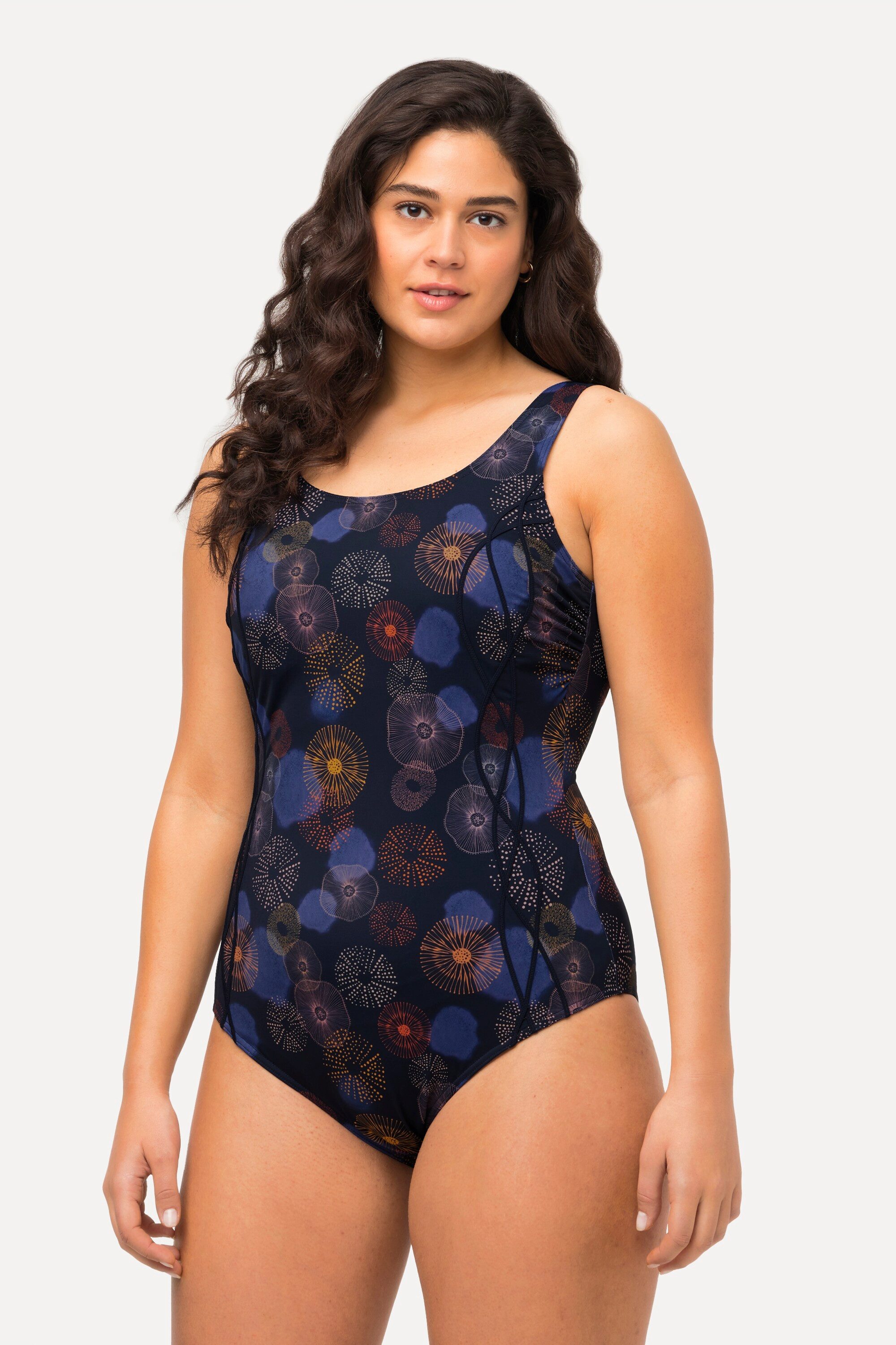 Ulla Popken Badeanzug Badeanzug Quallen ohne Softcups Raffung