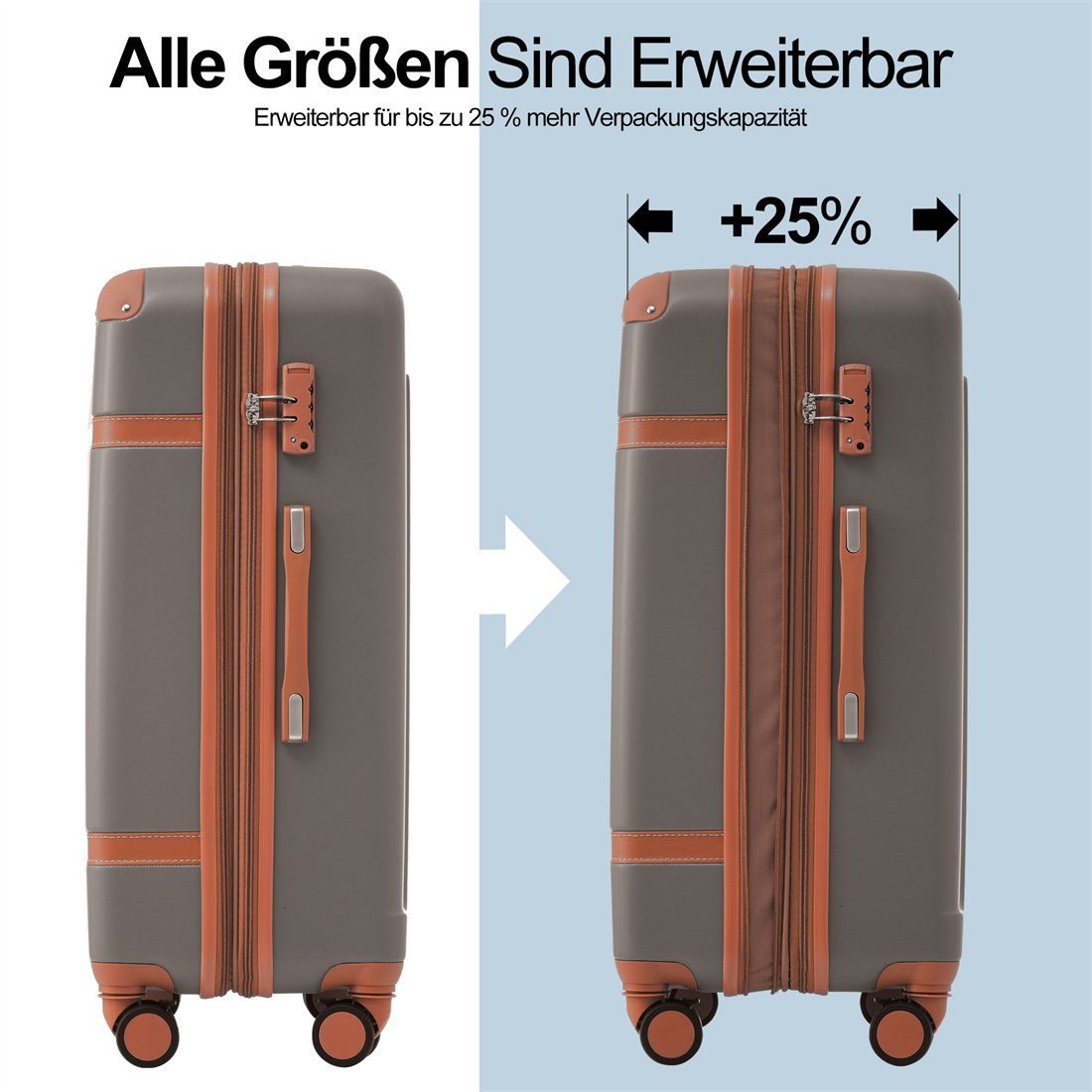 braun Hartschalen-Koffer, DÖRÖY Rollkoffer, ABS-Material, Koffer Reisekoffer,