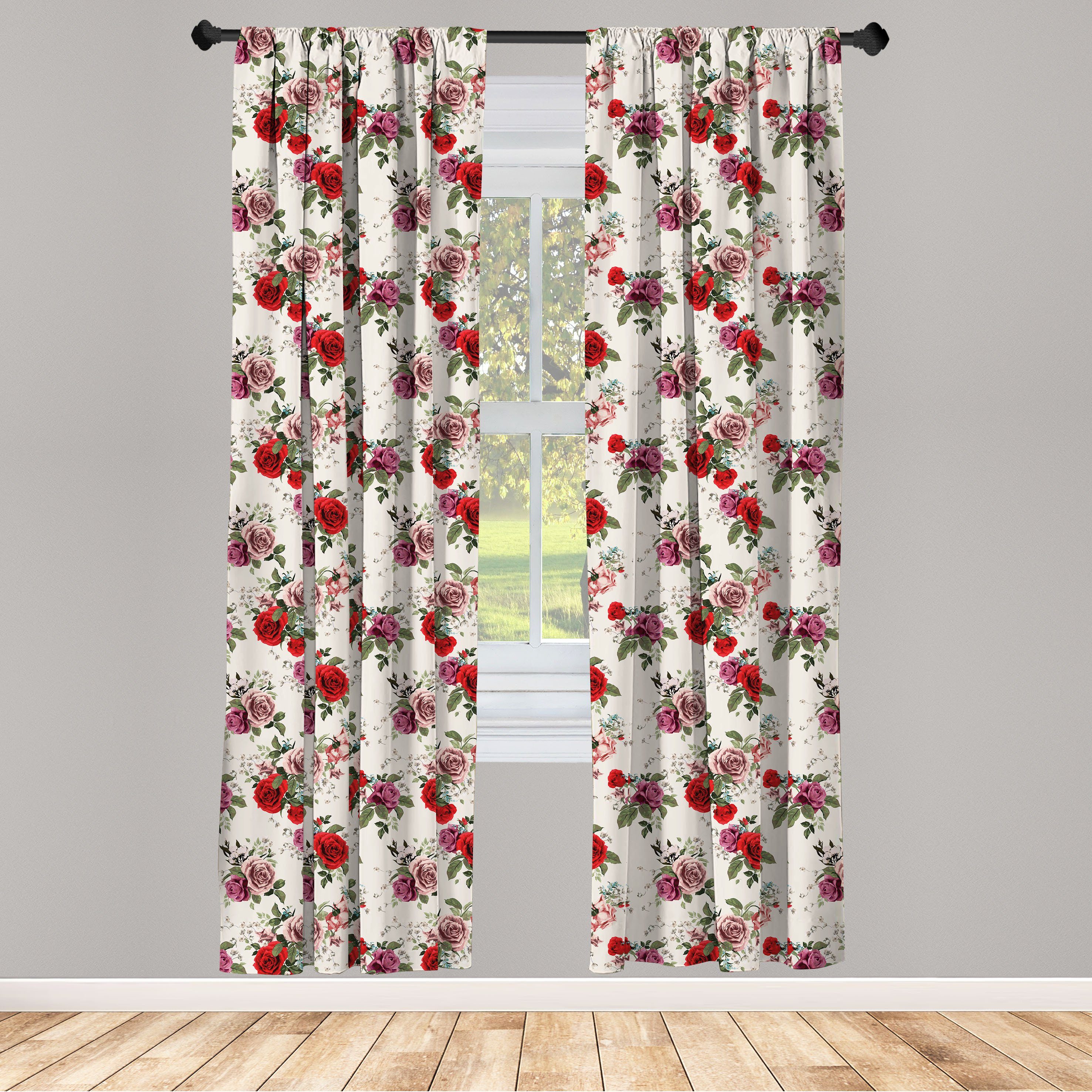 Gardine Vorhang für Wohnzimmer Schlafzimmer Dekor, Abakuhaus, Microfaser, Sommer Romantisches Blumen-Blatt