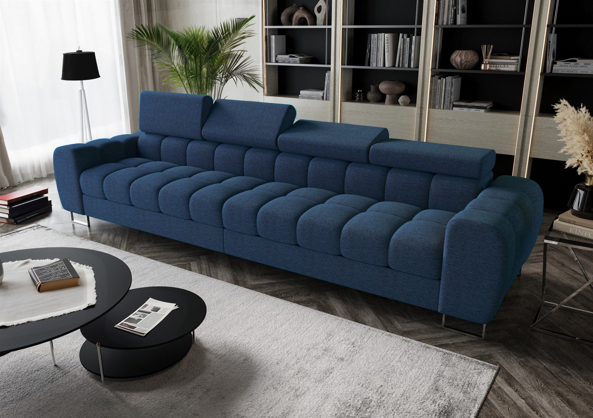 Fun Möbel Big-Sofa 4-Sitzer Sofa BASTIEN in Stoff, Rundumbezug, mit 4 einstellbaren Kopfstützen