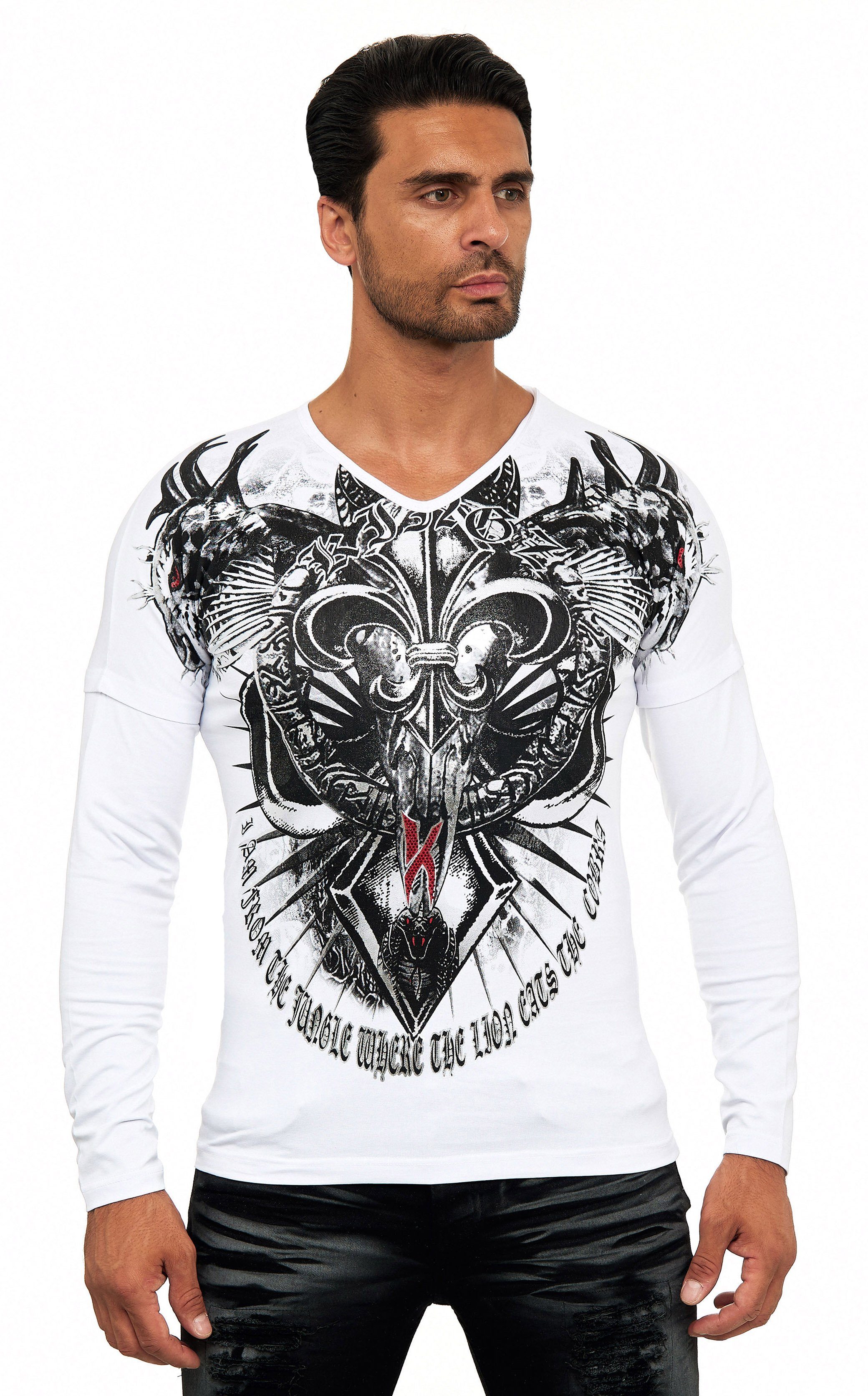 Langarmshirt mit - in allover-Digital-Print KINGZ Body-Fit