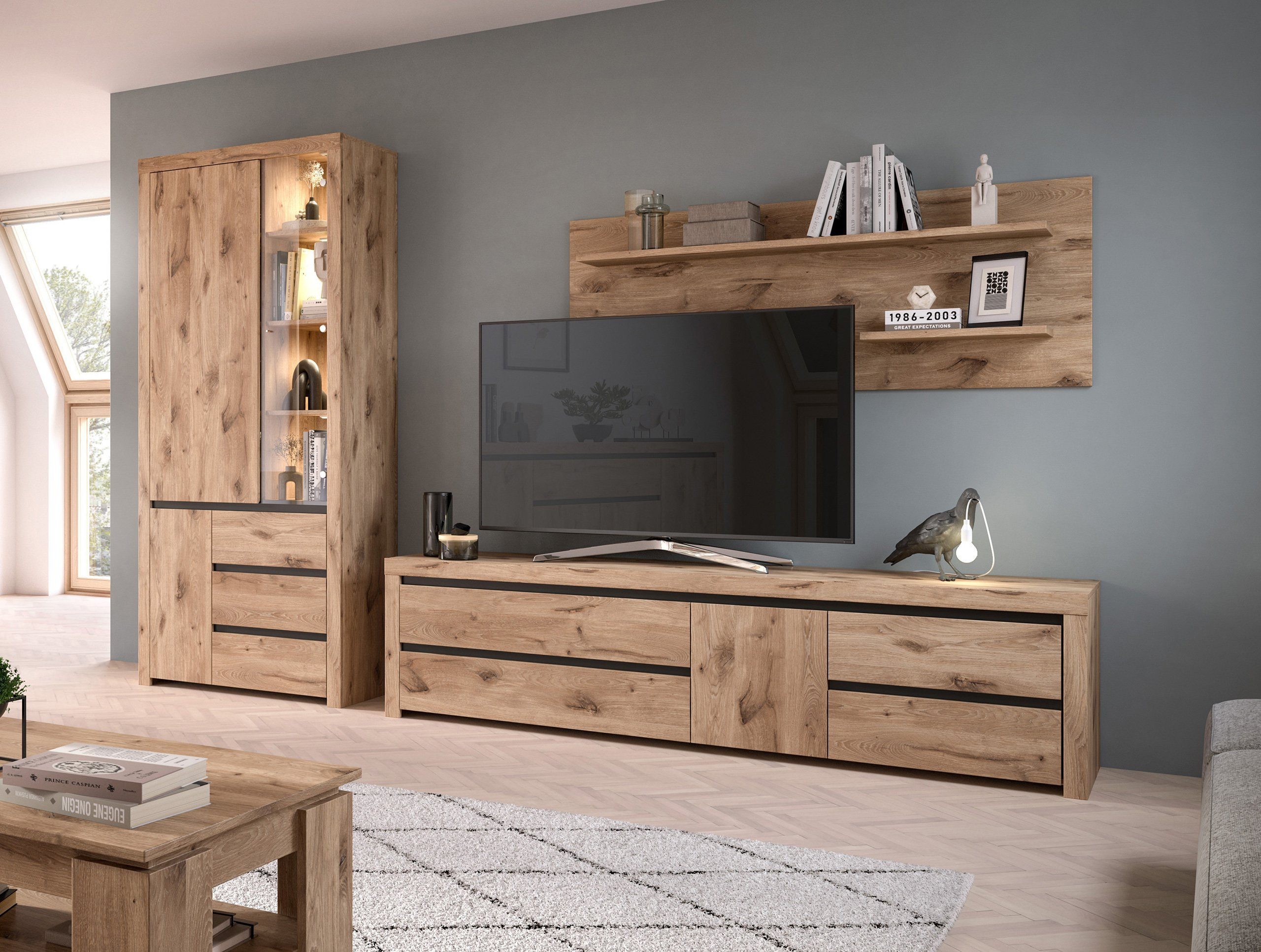 Newroom Wandboard Eiche 60 cm, Wandboard Eiche Wandregal Hängeregal Industrial Modern Wohnzimmer ...