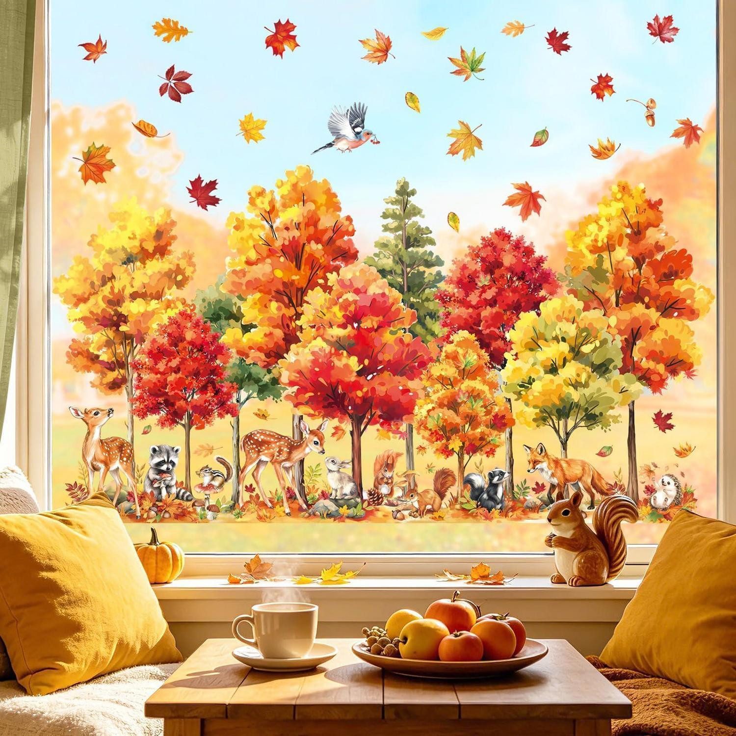 LuxusKollektion Fensterbild Fensterbilder Herbst Waldtiere groß