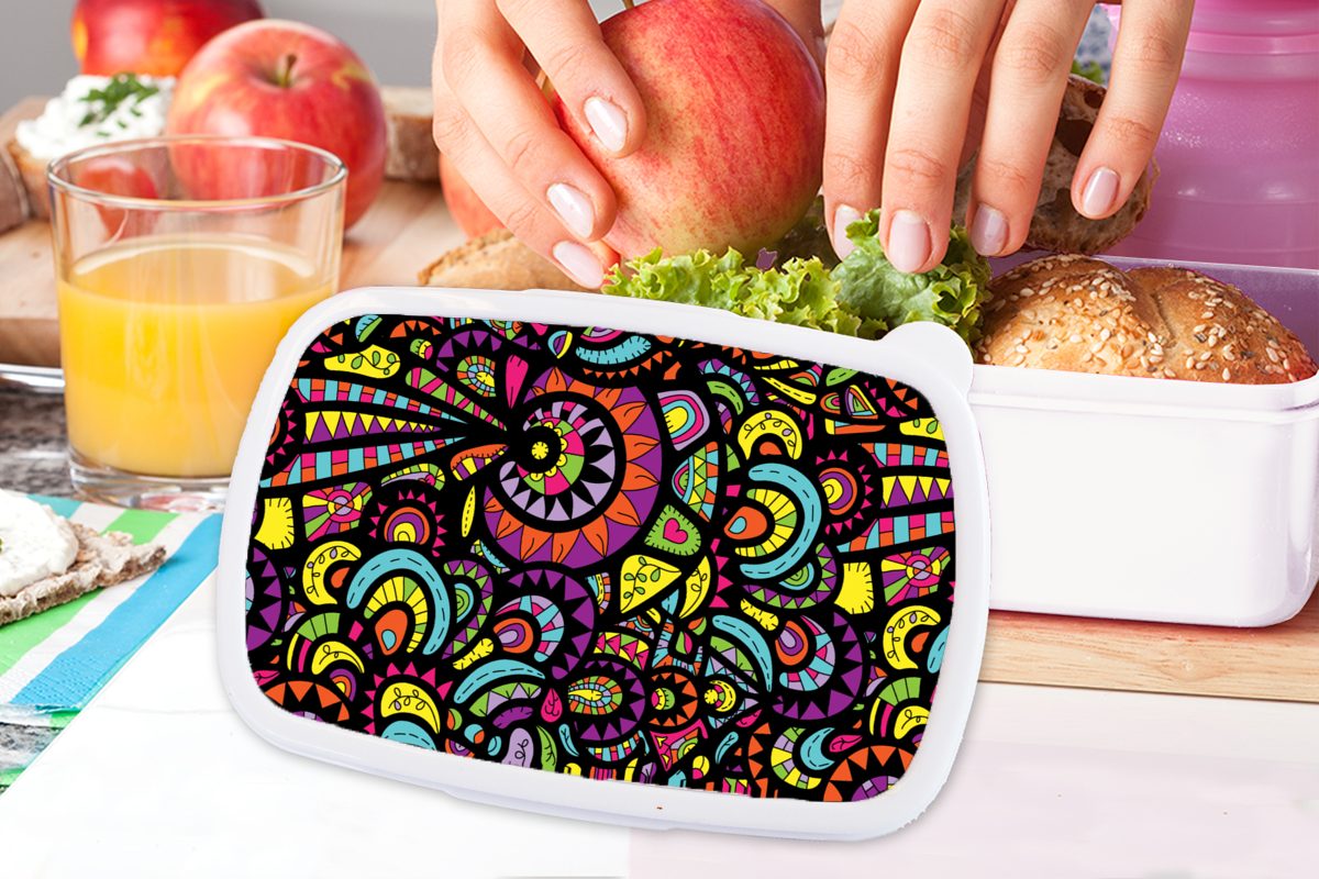 Kunststoff, und weiß Mandala Brotdose, Regenbogen, - Design Brotbox MuchoWow Mädchen Lunchbox Kinder für Jungs für und Erwachsene, - (2-tlg),