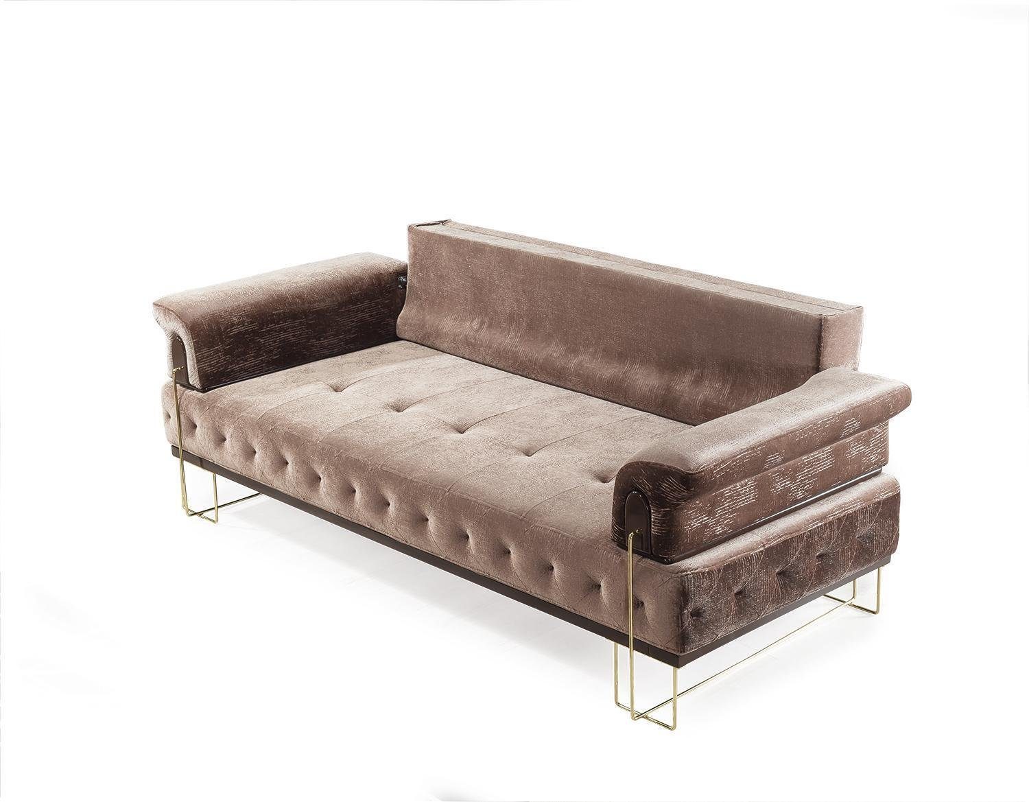 JVmoebel Chesterfield 2 Couch Garnitur Wohnzimmer 3+1 Sofa Polster, Sofa Teile Sitz Braun