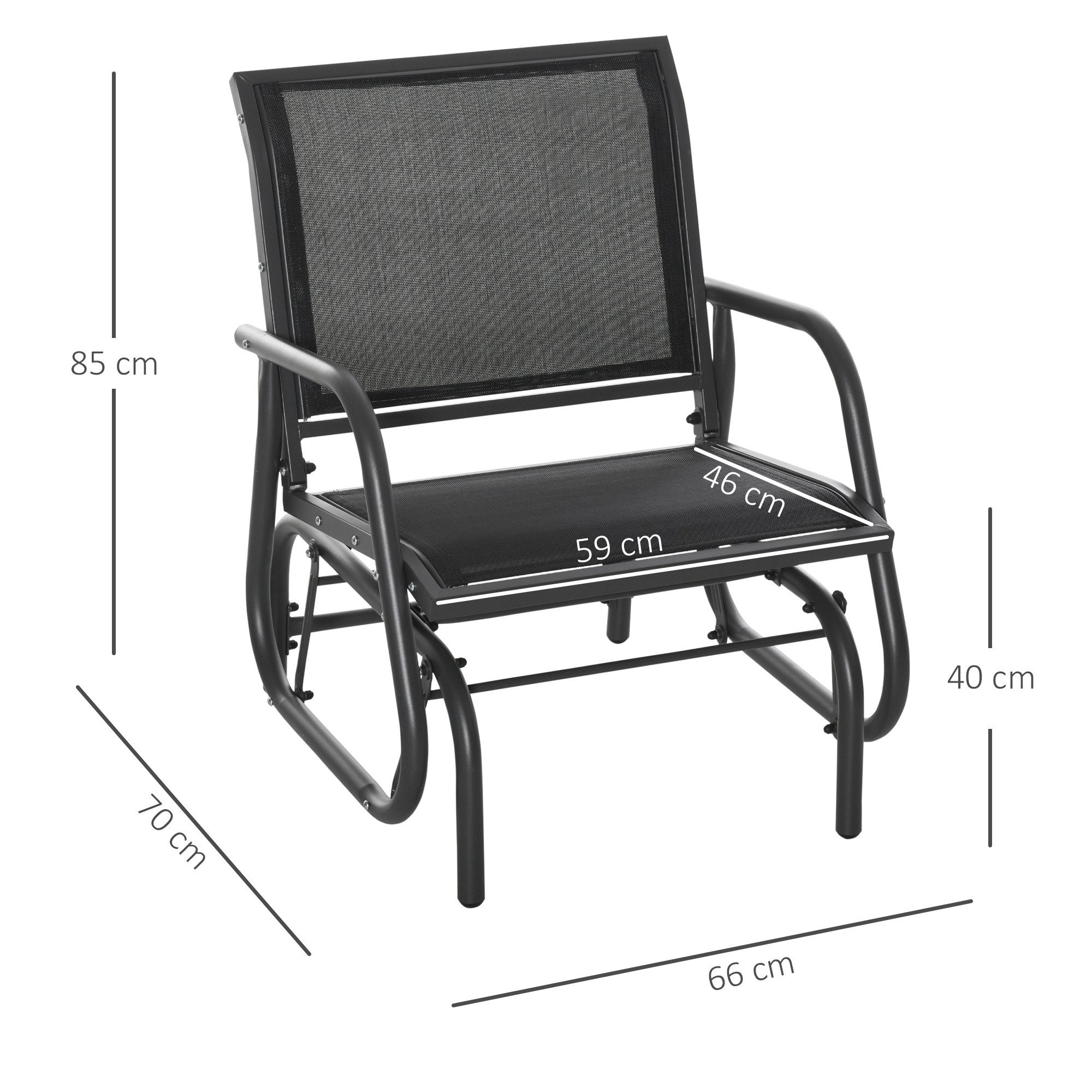 Outsunny Gartenbank mit Schaukelmechanismus, bis 120 kg belastbar (Gartenschaukel, 1-St., Schaukelstuhl), für Garten, Terrasse, Veranda 70 x 66 x 85 cm Schwarz