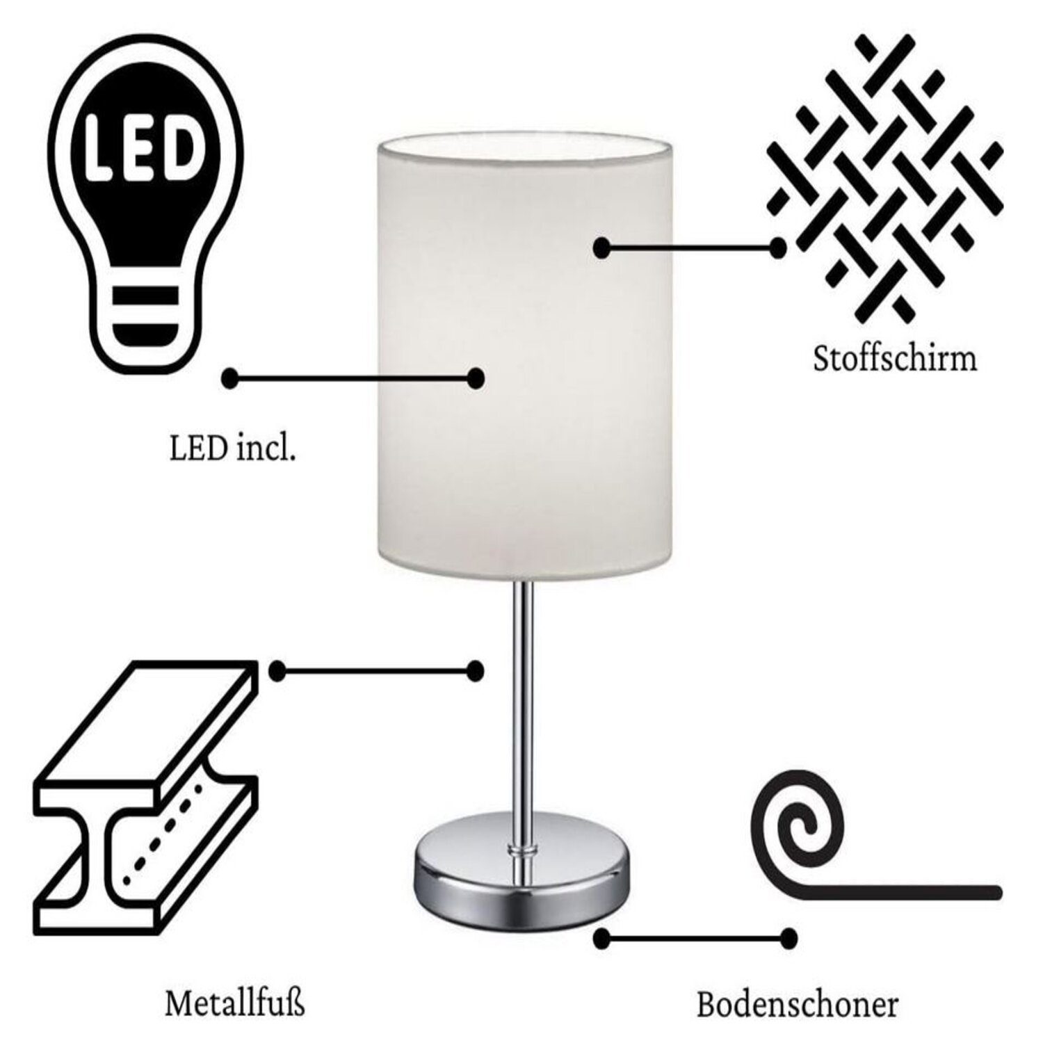 Lichthandel Hoch LED Tischleuchte Nachttischlampe 2 günstig online kaufen