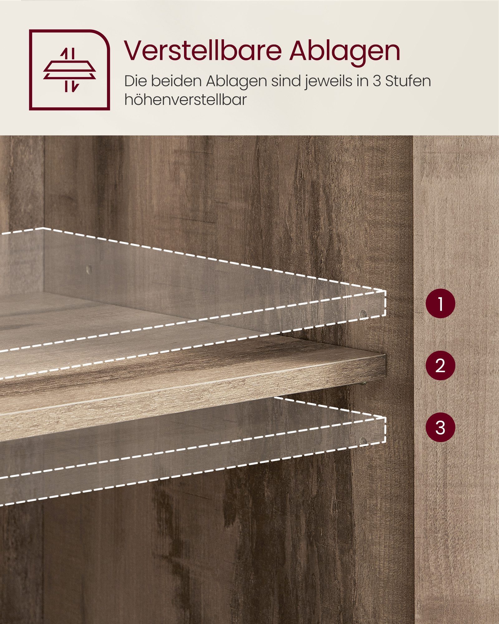 VASAGLE Sideboard Küchenschrank (Aufbewahrungsschrank, Stahlrahmen, Industrie, für Wohnzimmer, Küche, Esszimmer), für Wohnzimmer, Küche, Industriestil, mit Glas – Bild 4 von 5