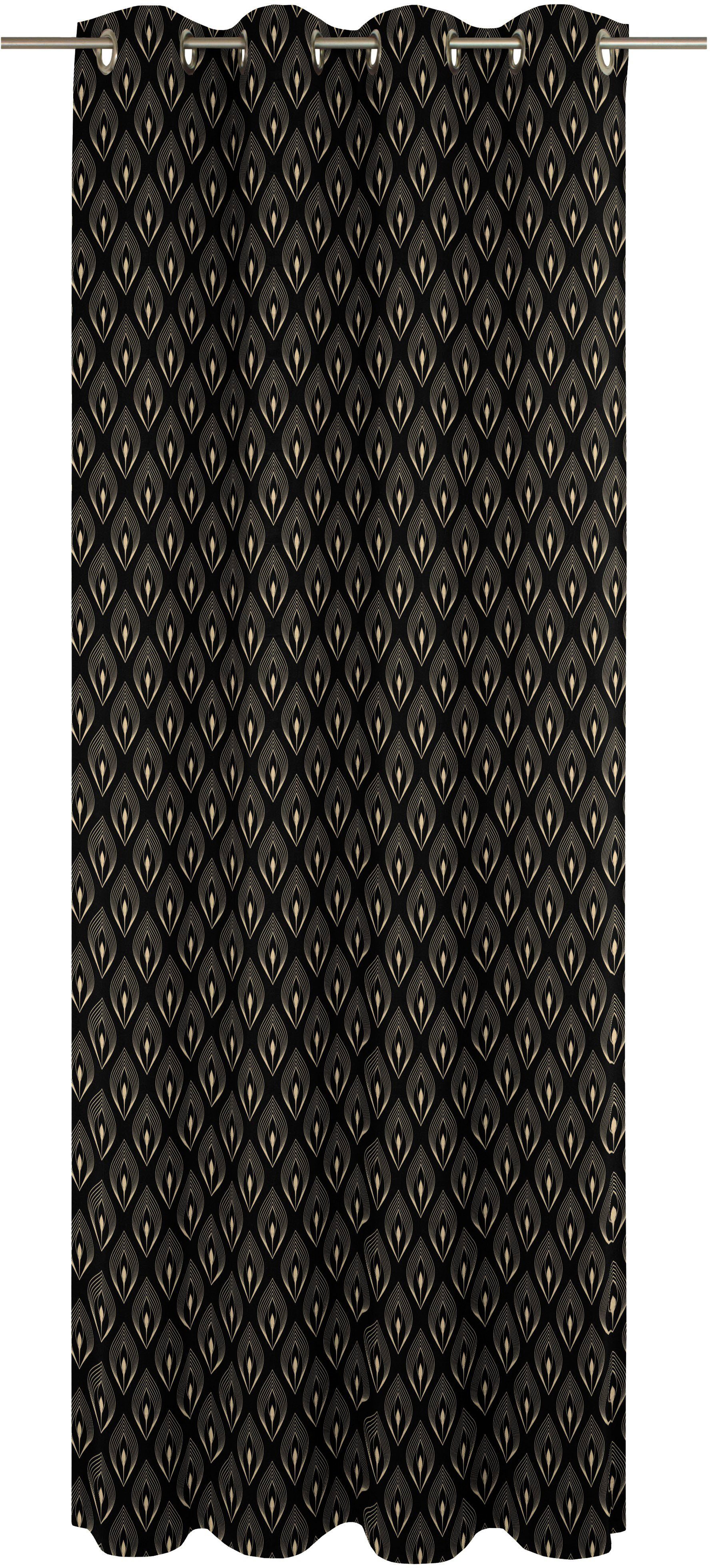 nachhaltig natur/schwarz St), Ösen Feathers, blickdicht, (1 Jacquard, Vorhang Adam,