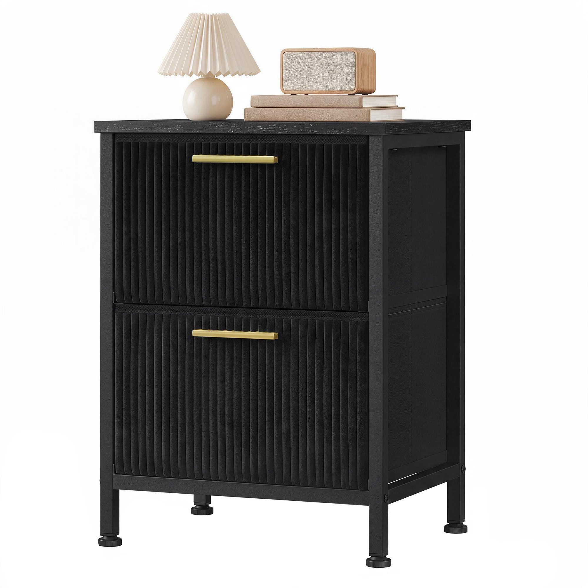 SONGMICS Nachttisch Kommode, für Schlafzimmer, Flur, Wohnzimmer, 2 Schubladen aus Cord