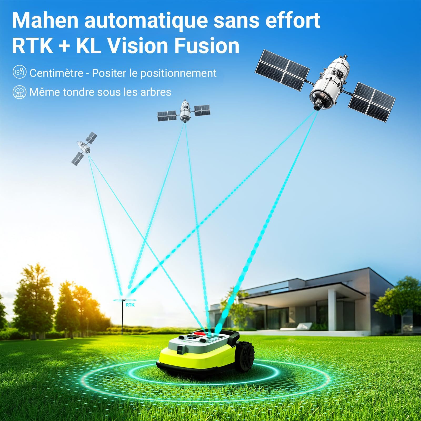 AIRROBO Rasenmähroboter Rasenmähroboter NetRTK+Vision,ohne Begrenzungskabel 1000m², bis 1000 m² Rasenfläche, (Packung, 1-St., Mehrzonen-Management), 55 % Steigung,App-Steuerung,WIFI,23 cm Schnittbreite,52 dB