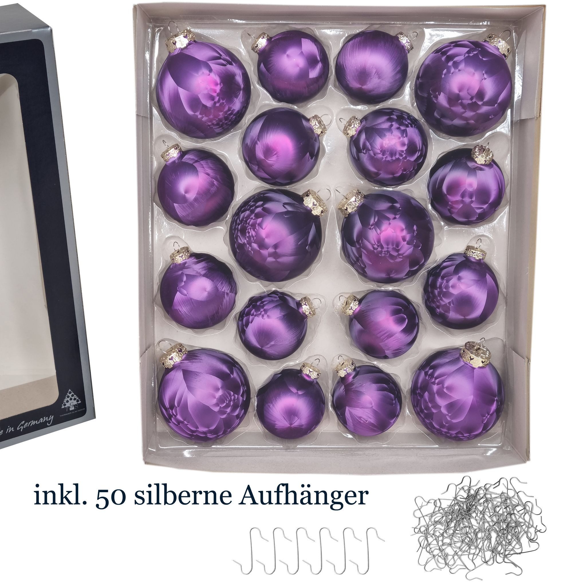 JACK Christbaumschmuck Glas Eislack Weihnachtsbaumkugeln 18 tlg. Set, einzigartige Unikate, Handarbeit, Made in Germany, inkl. Haken