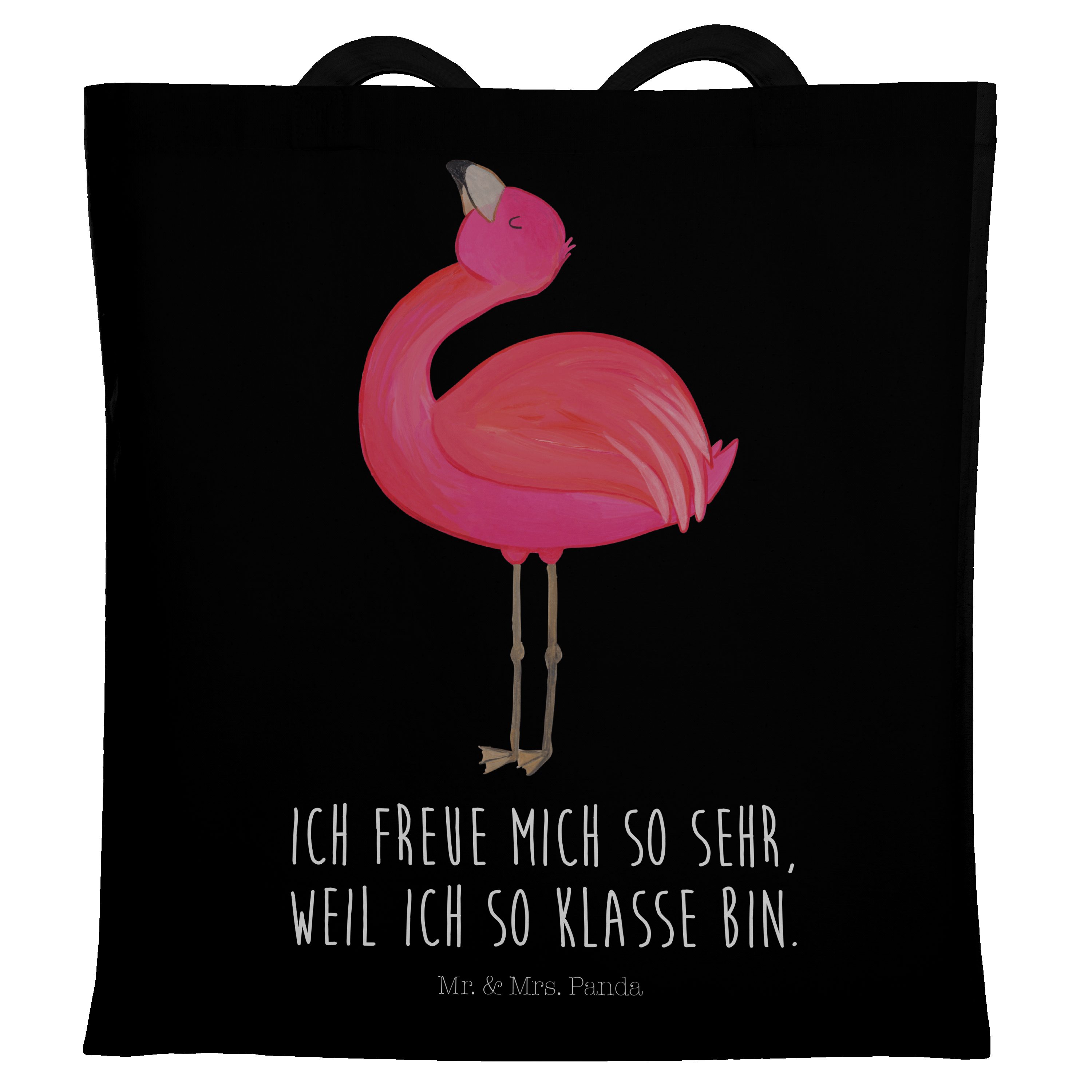 Mr. & Mrs. Panda Tragetasche Flamingo stolz - Schwarz - Geschenk, Tochter, Freundin, Einkaufstasch (1-tlg)