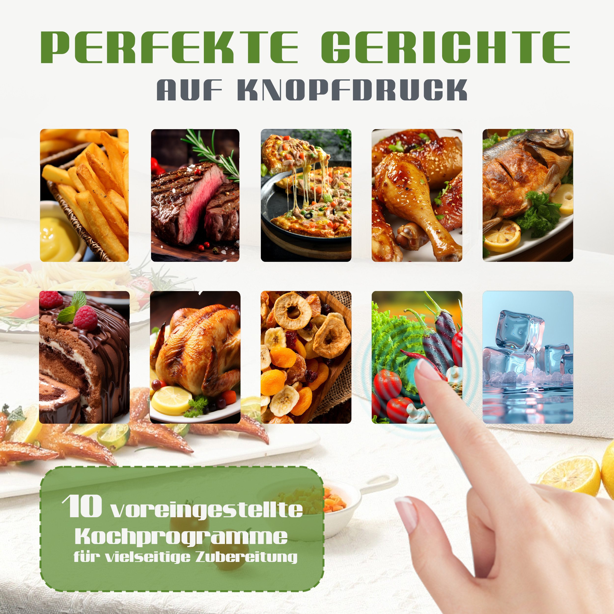 TAB Heißluftfritteuse, 2000,00 W, 9 L Kapazität, 10 Automatikprogrammen und intuitiver Touch-Steuerung