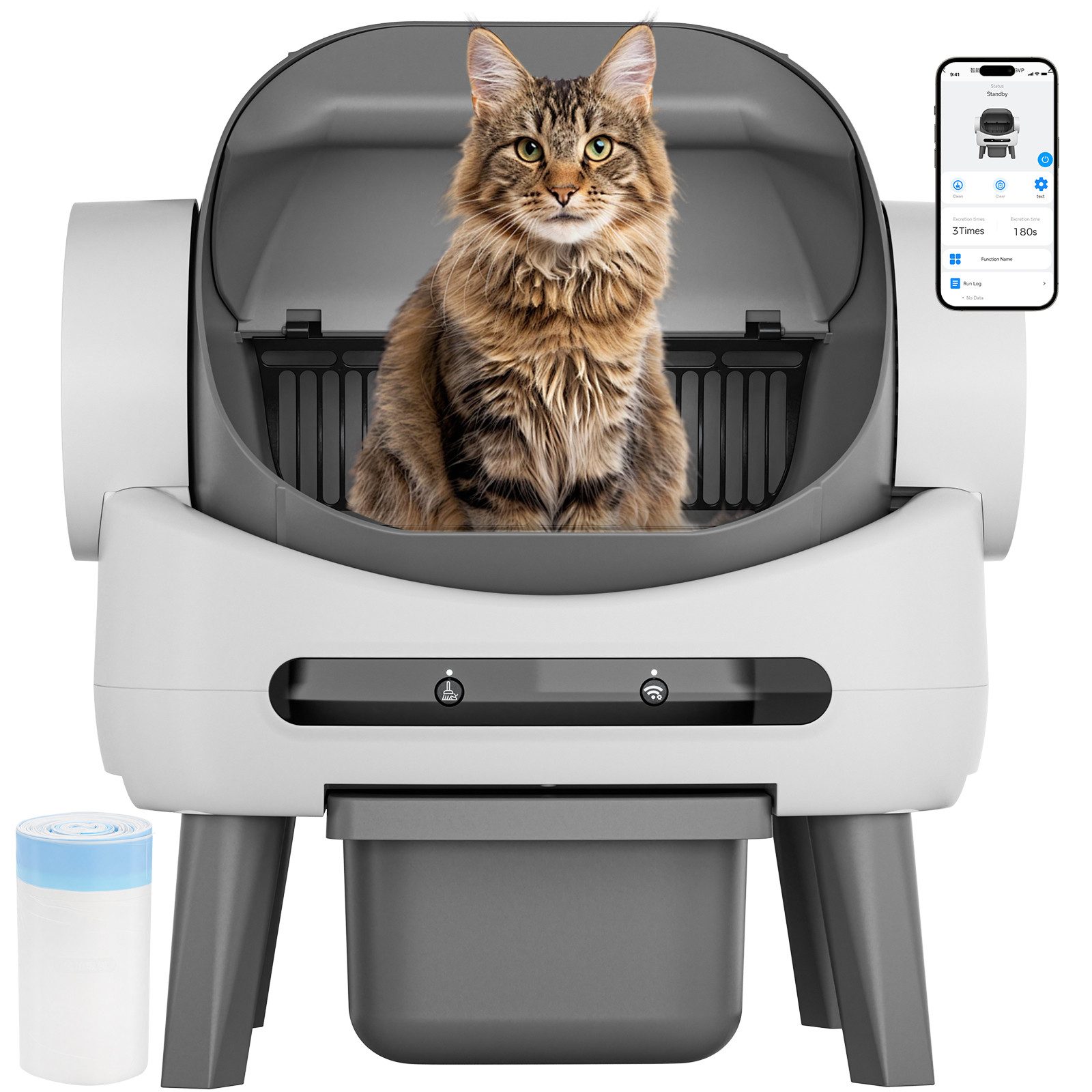 GTPLAYER Katzentoilette Katzenklo Selbstreinigend10L, APP Steuerung, Display Antiklemmfunktion, Geeignet für alle Katzenstreu, Leise für Katzen 1.5-12.5kg