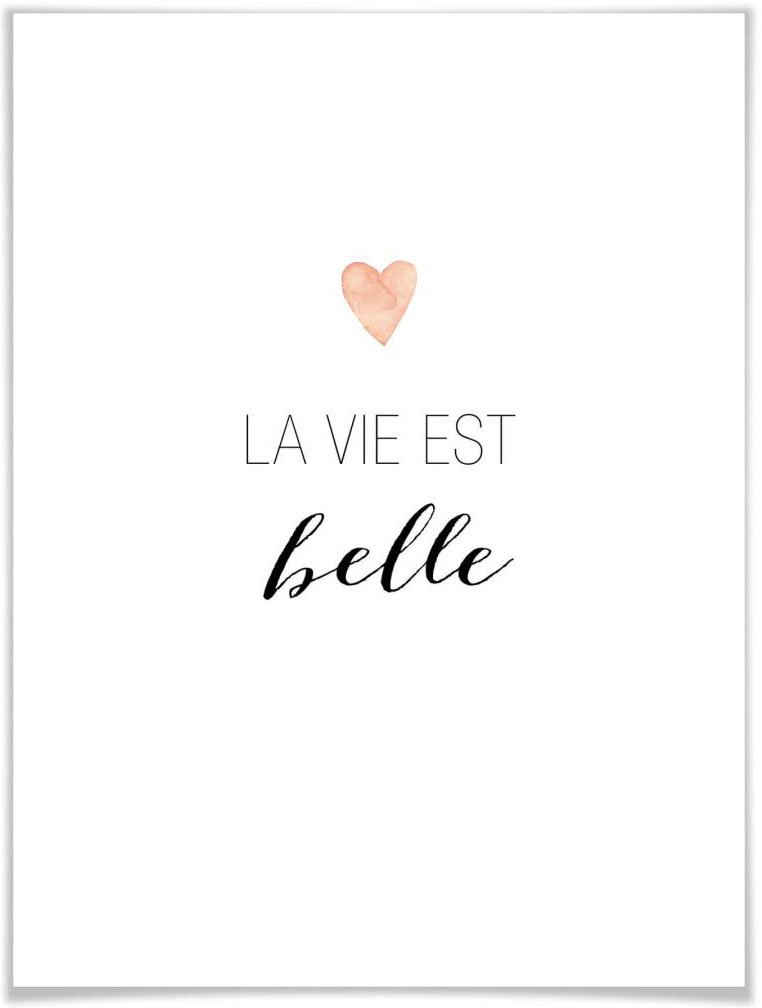 Wall-Art Poster La vie est belle, Schriftzug (1 St), Poster ohne Bilderrahmen