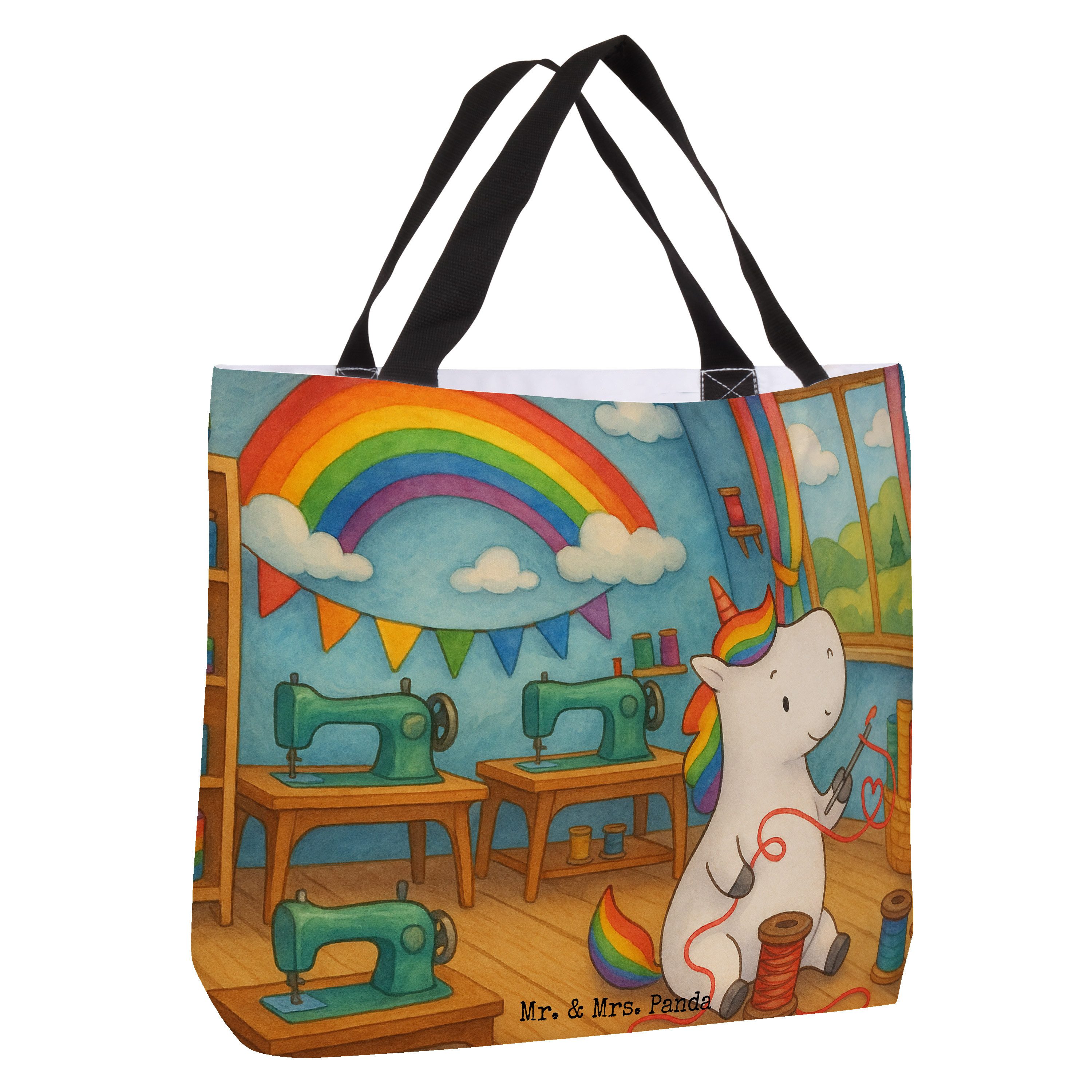 Mr. & Mrs. Panda Shopper Einhorn Näherin Design, Reisetasche, Weiß, Nähen, Unicorn, Basteln, R (Packung), Einhörner Schultasche Alltagstasche