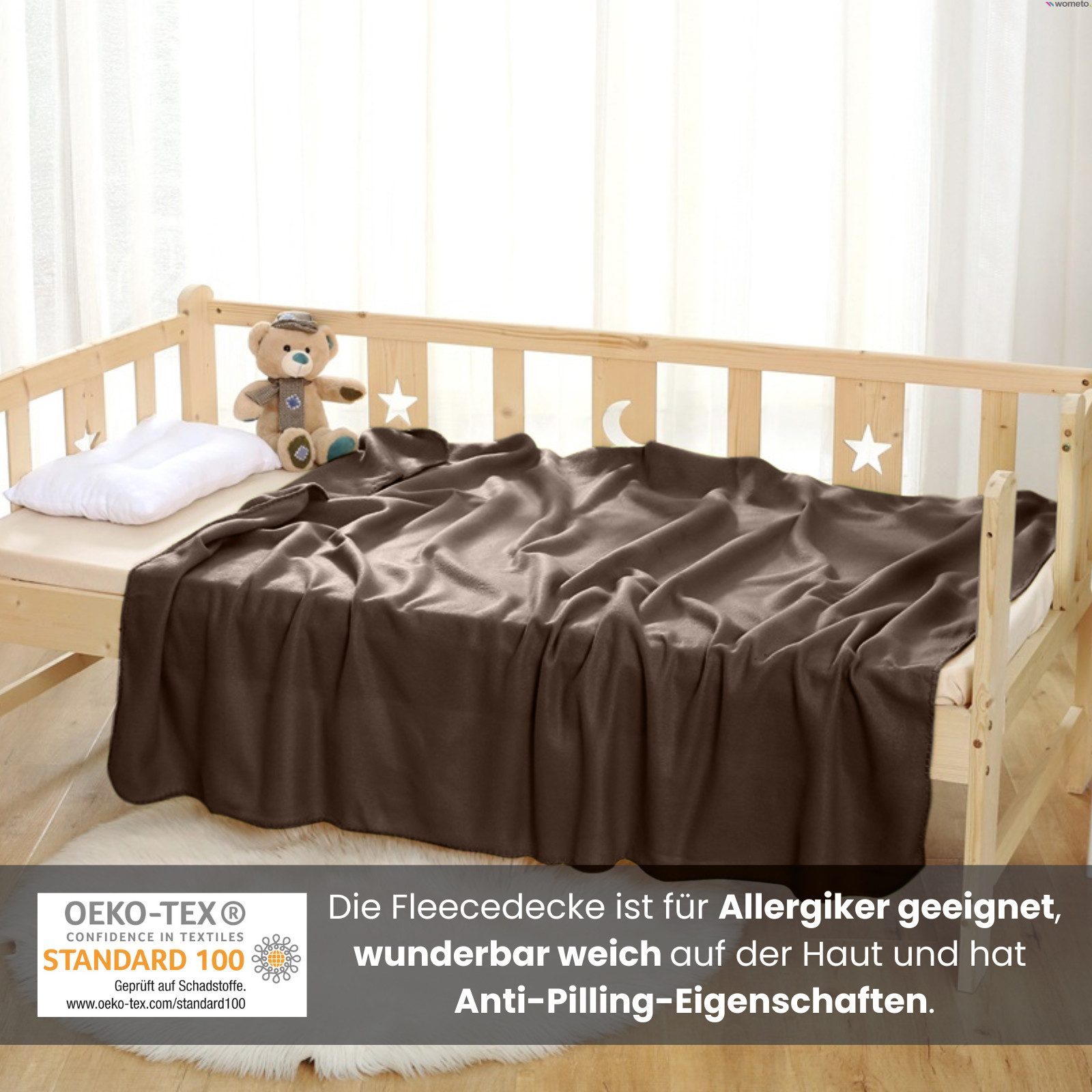 Wohndecke Polar-Fleece, wometo, OEKO-TEX®, 2 Fleecedecken mit Kettel-Rand & Anti-Pilling – Bild 3 von 5