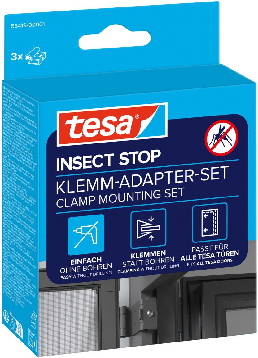 tesa Insektenschutz-Tür Klemm-Adapter-Set - Tür-Klemme, Montage KIT, (Packung, 3-St., Adapter für FALT Fenster-türen), INSECT STOP einfache Montage, ohne Bohren oder Schrauben