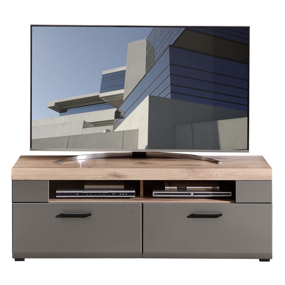 Lomadox Lowboard FARO-36, grau mit Deckplatte in Eiche Altholz Nb., B/H/T: 140/51/47 cm